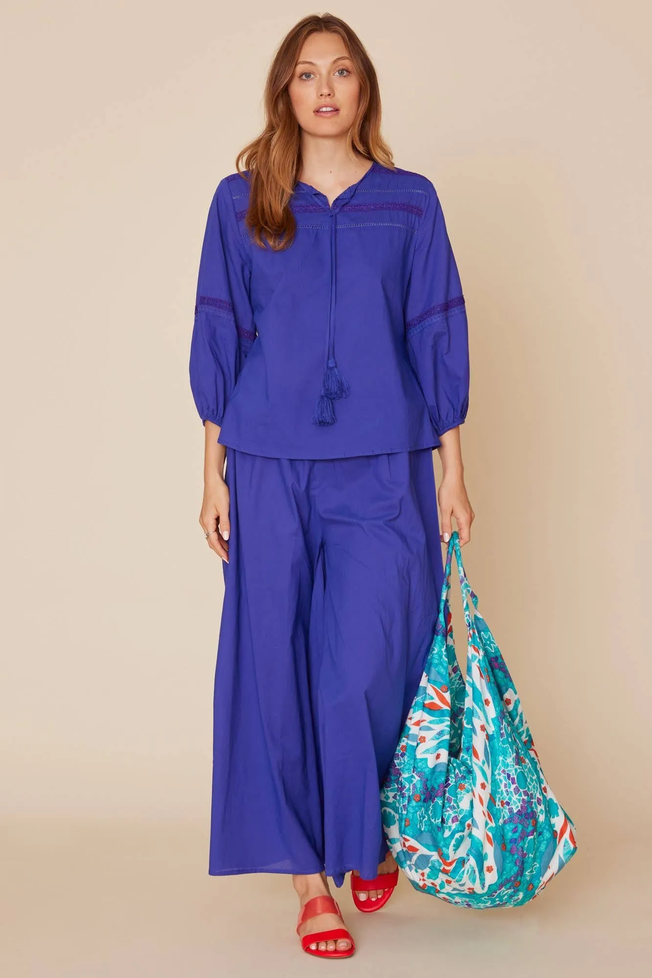 Carissa Royal Blue Jacquard Smocked Palazzo Pants