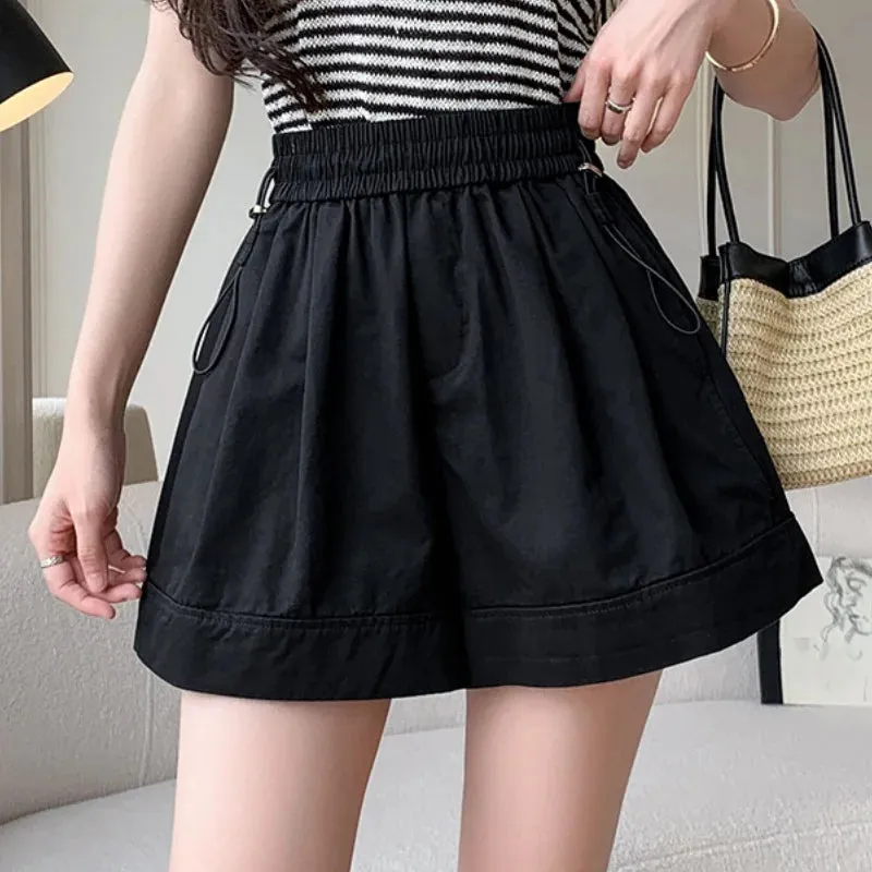 Casual Shorts For Women 2024 New Summer Elastic High Waist A-Line Solid Loose Shorts