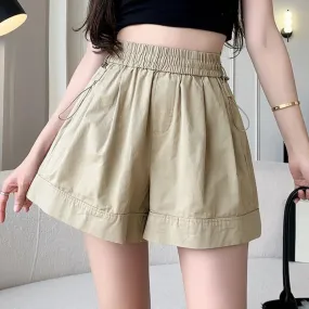 Casual Shorts For Women 2024 New Summer Elastic High Waist A-Line Solid Loose Shorts