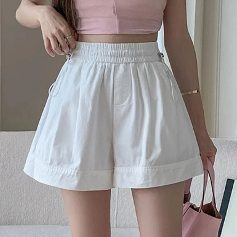 Casual Shorts For Women 2024 New Summer Elastic High Waist A-Line Solid Loose Shorts