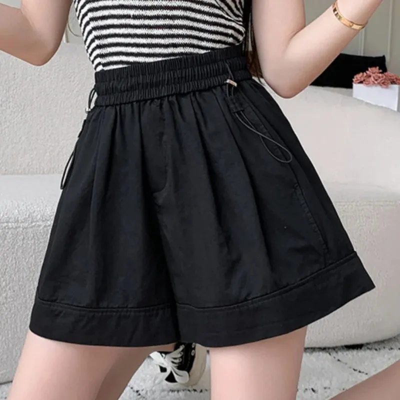 Casual Shorts For Women 2024 New Summer Elastic High Waist A-Line Solid Loose Shorts