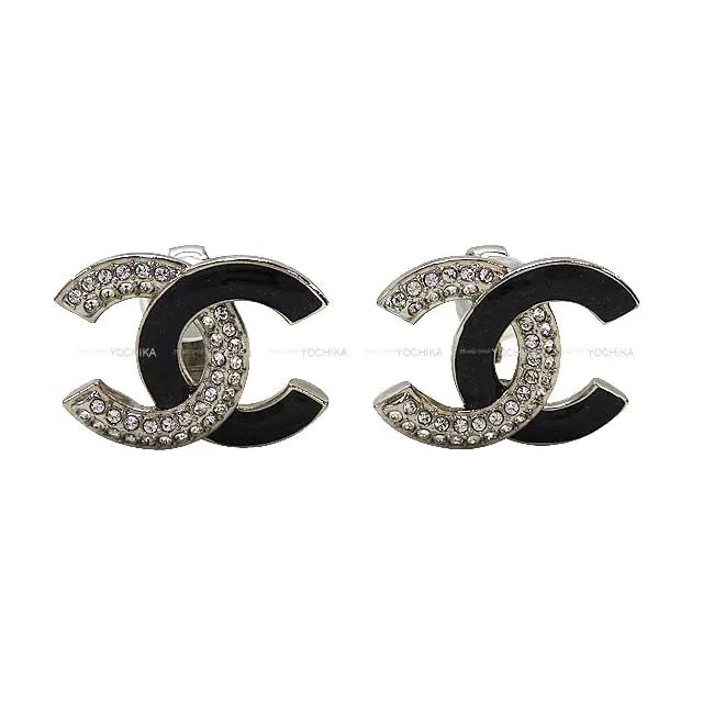 CHANEL earrings COCO Mark Rhinestone Noir (Black)/Silver Silver HW ABB931[BRAND NEW][Authentic]