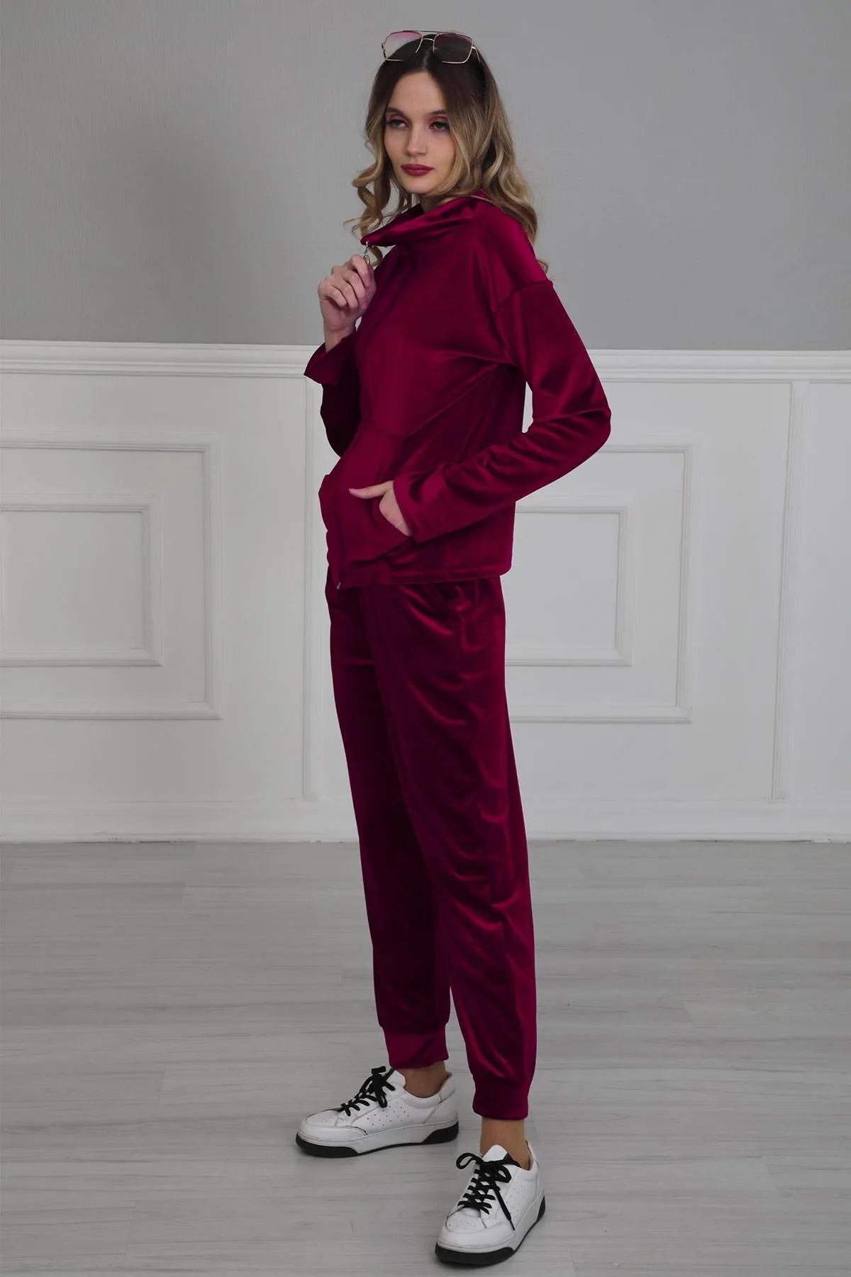 Chic Hooded Tracksuit with Pockets, Velvet Women Tracksuit Pyjamas, One-size-fits-all Casual Velour Sweatsuit for Women,TK-2