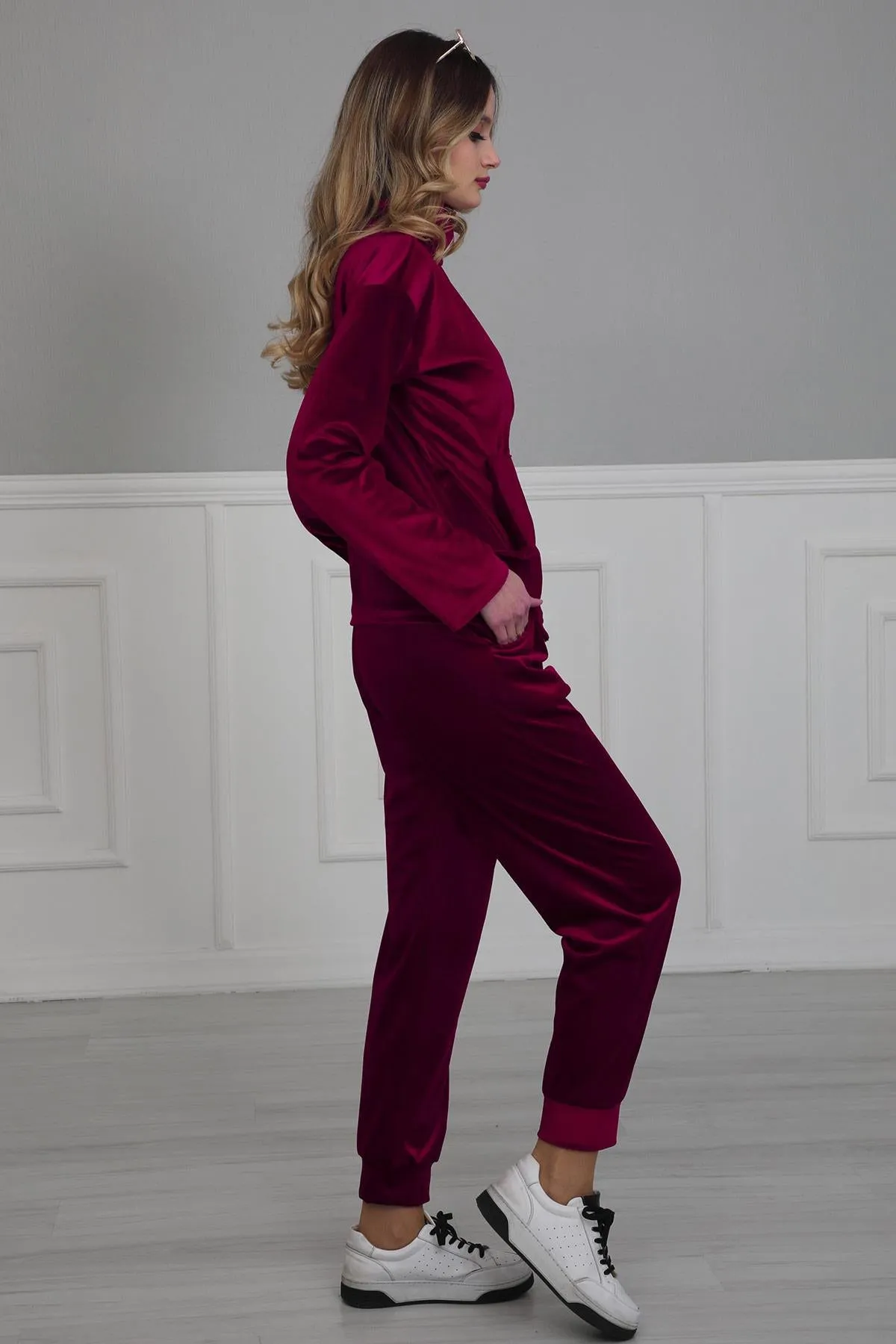 Chic Hooded Tracksuit with Pockets, Velvet Women Tracksuit Pyjamas, One-size-fits-all Casual Velour Sweatsuit for Women,TK-2