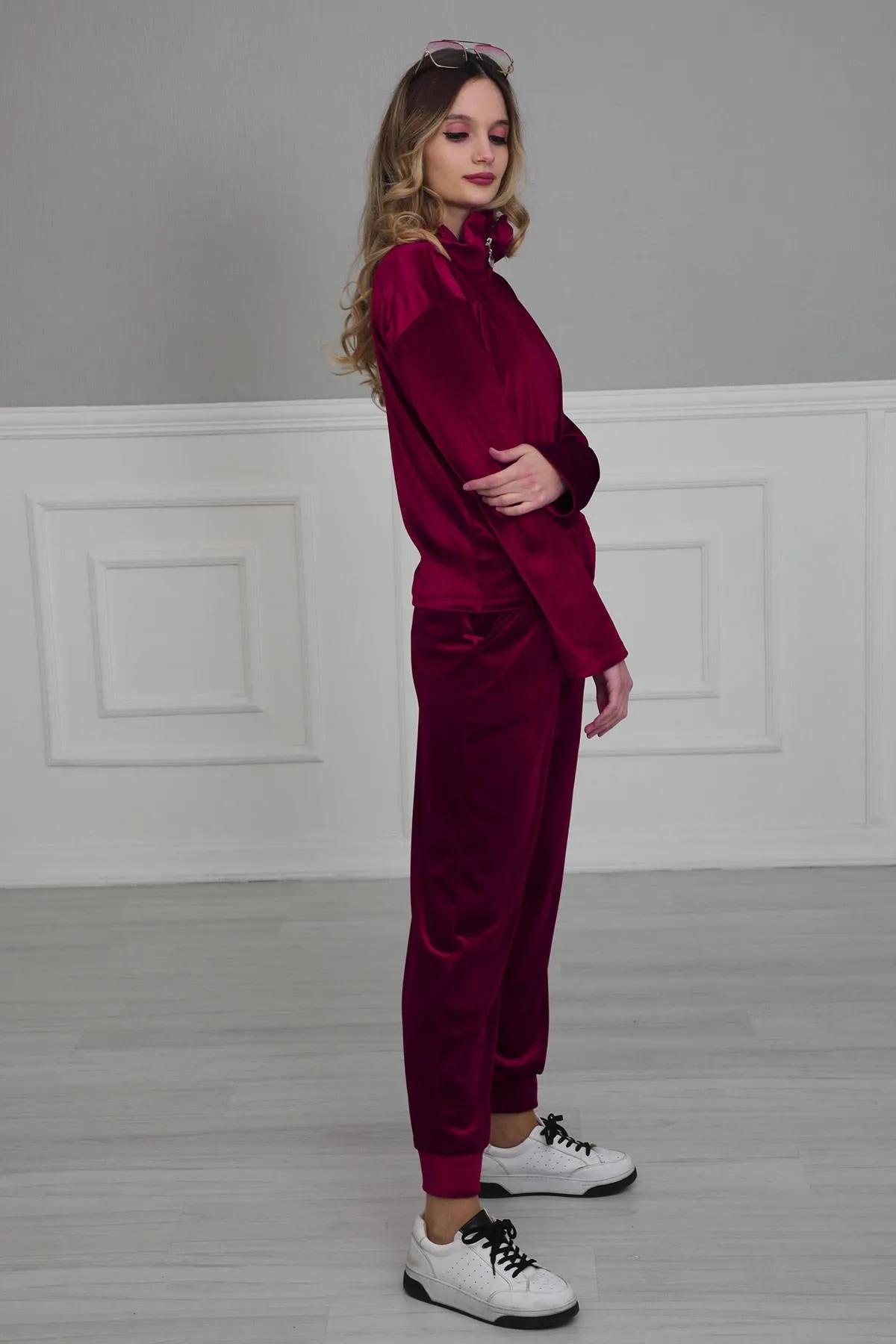 Chic Hooded Tracksuit with Pockets, Velvet Women Tracksuit Pyjamas, One-size-fits-all Casual Velour Sweatsuit for Women,TK-2