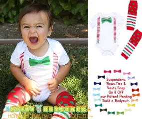 Christmas Outfits for Boys Red White Suspenders Bow Tie Legwarmers