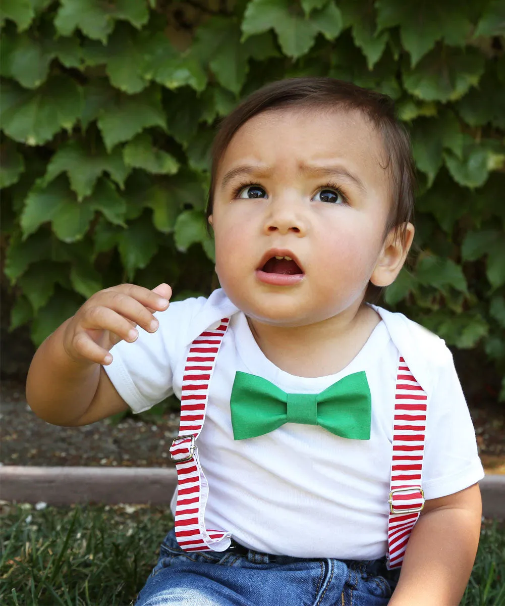 Christmas Outfits for Boys Red White Suspenders Bow Tie Legwarmers