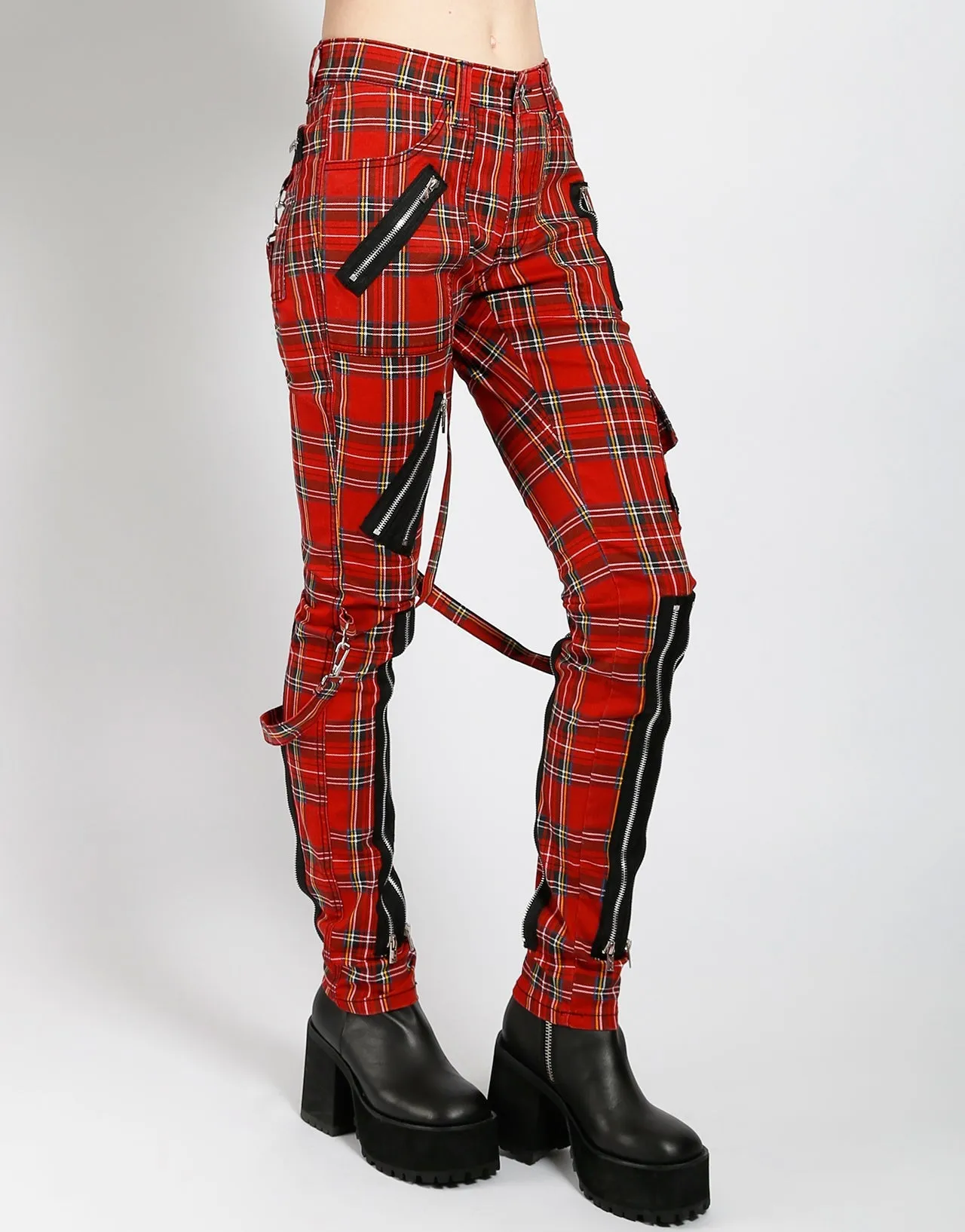 CLASSIC SLIM LEG BONDAGE PANT RED PLAID