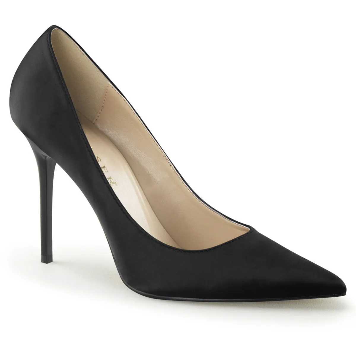 CLASSIQUE-20 Pleaser Shoes Black Satin Evening Pump