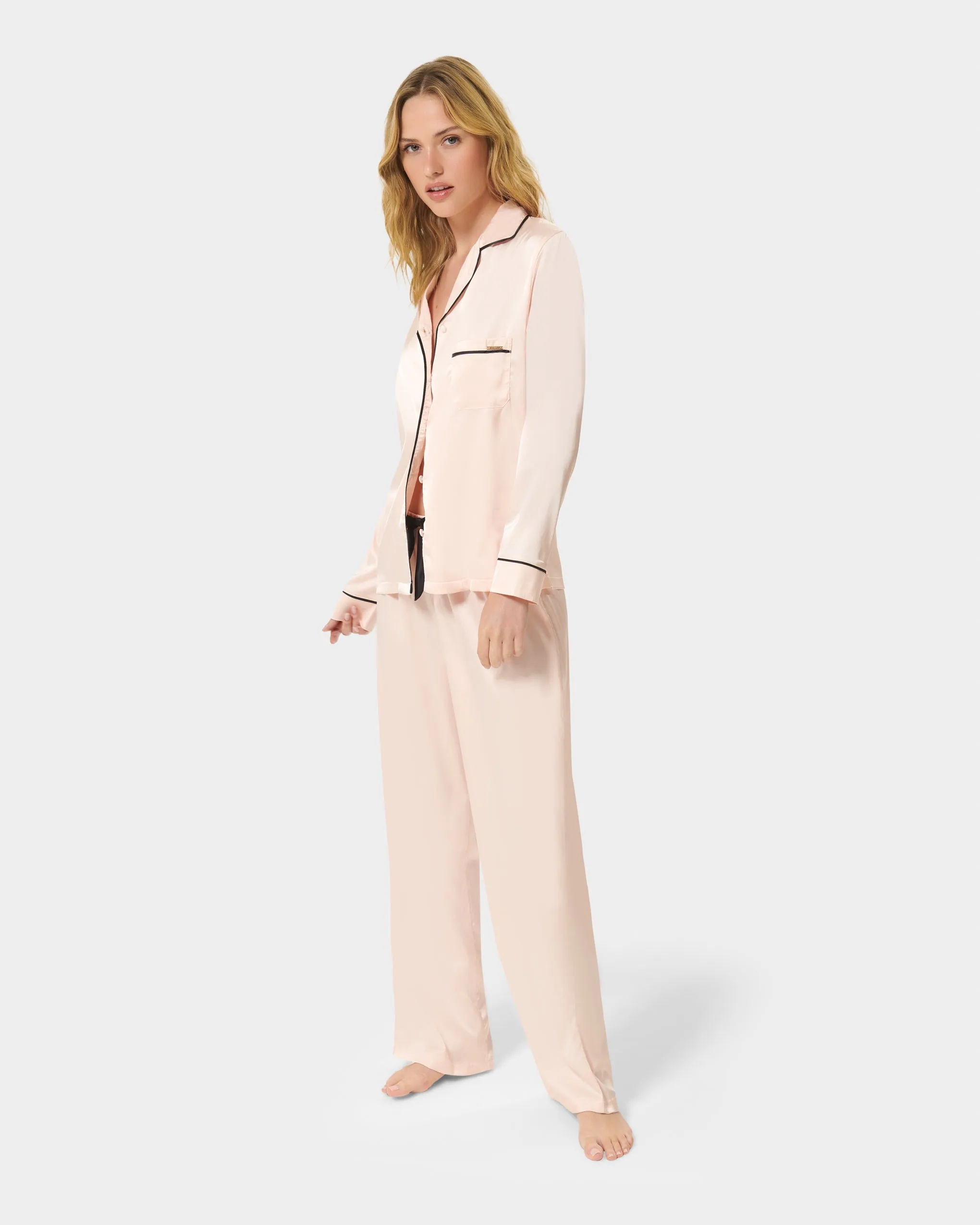 Claudia Shirt and Trouser Set Pale Pink/Black