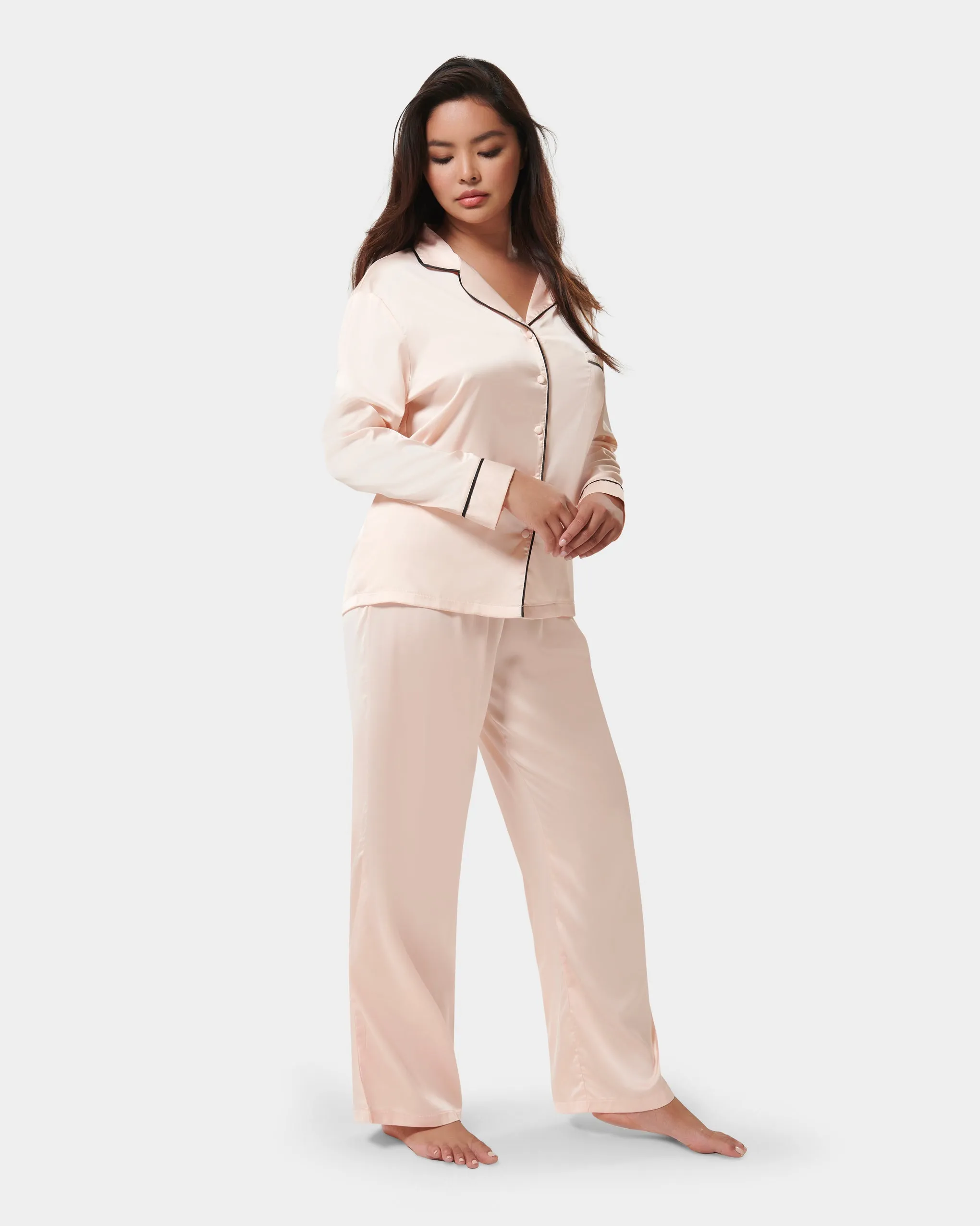 Claudia Shirt and Trouser Set Pale Pink/Black