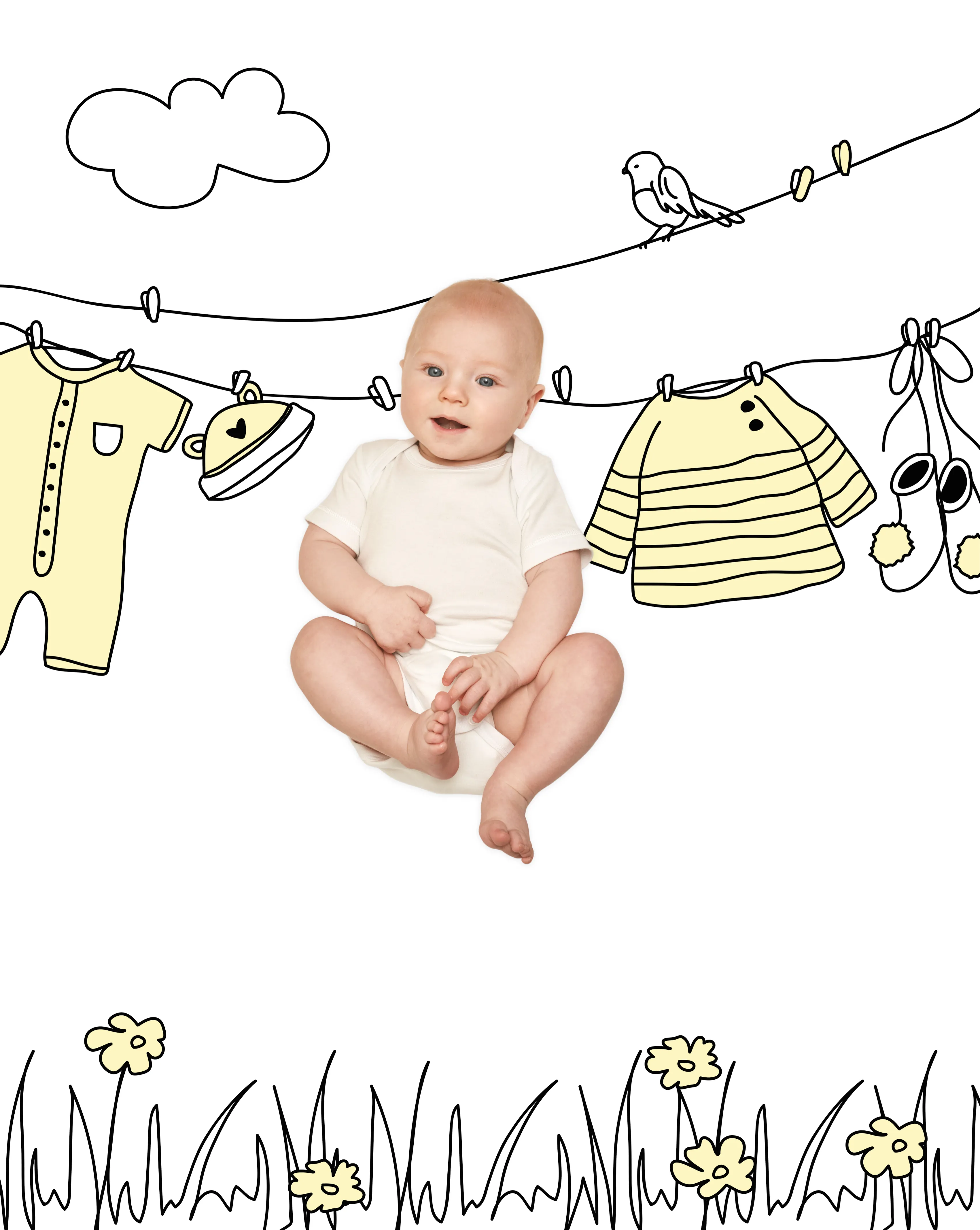 Clothesline Onesie Sketch Baby Photo Backdrop Photo Prop Background Monthly Pictures Milestone Backdrop