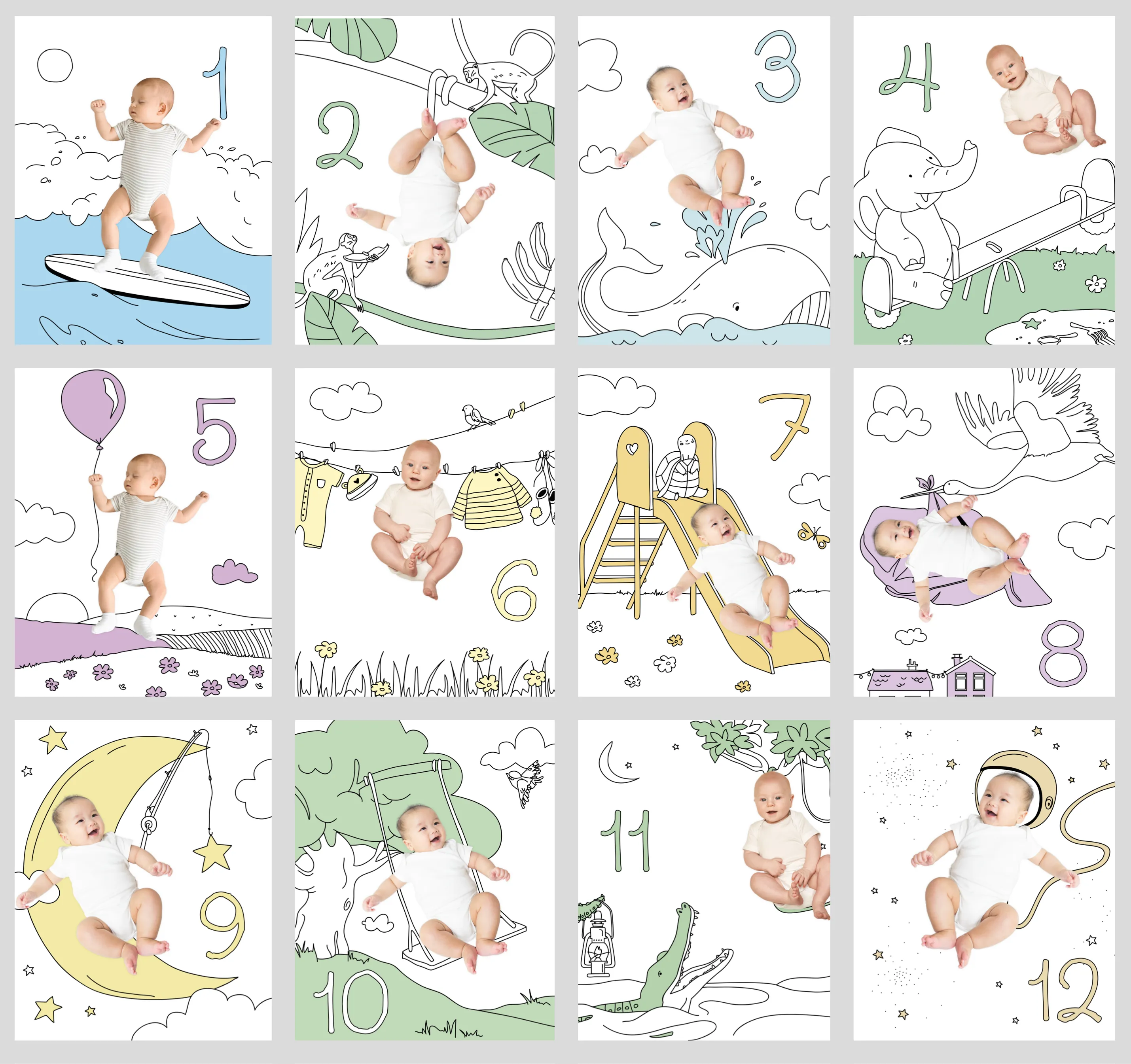 Clothesline Onesie Sketch Baby Photo Backdrop Photo Prop Background Monthly Pictures Milestone Backdrop