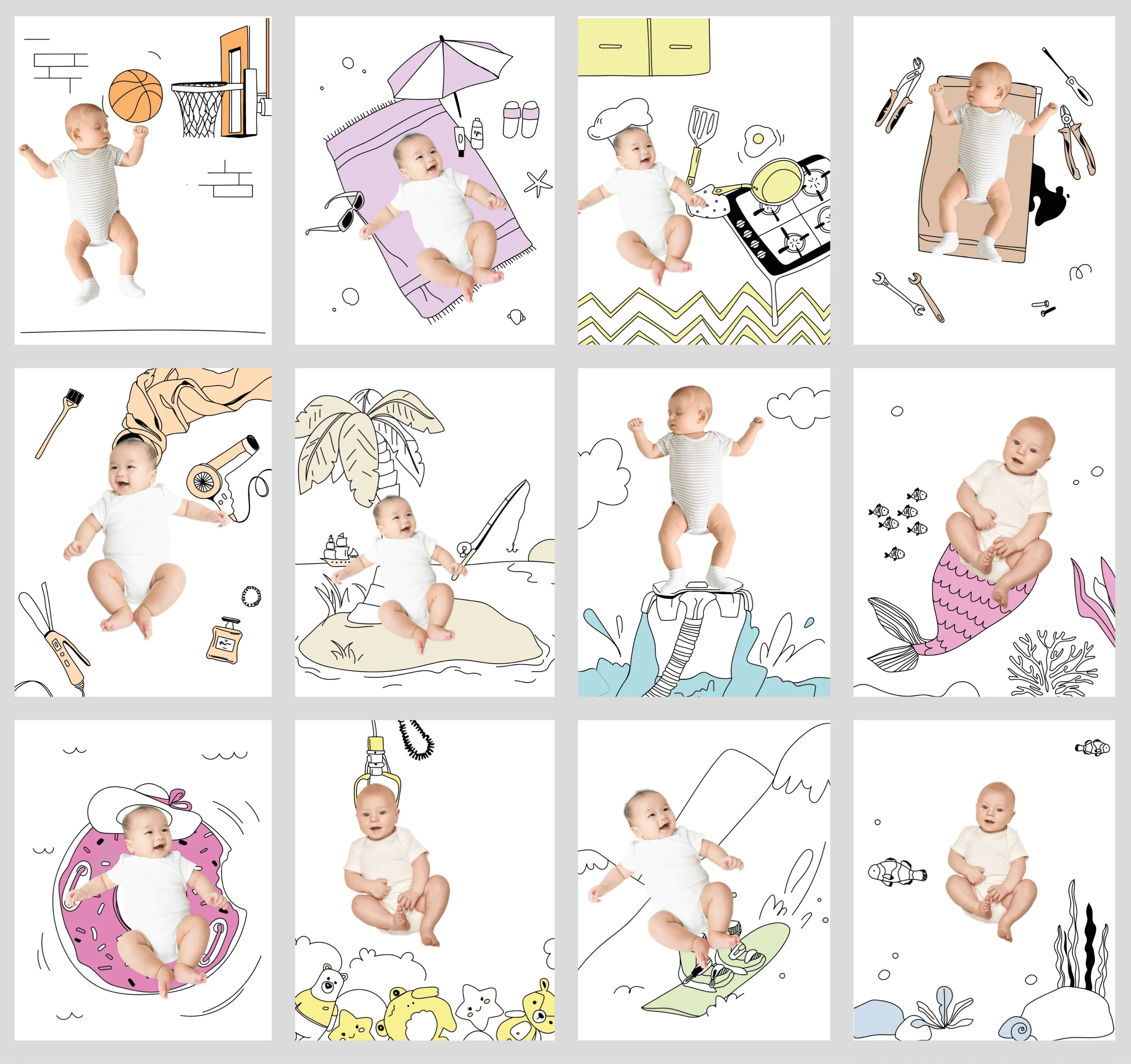 Clothesline Onesie Sketch Baby Photo Backdrop Photo Prop Background Monthly Pictures Milestone Backdrop