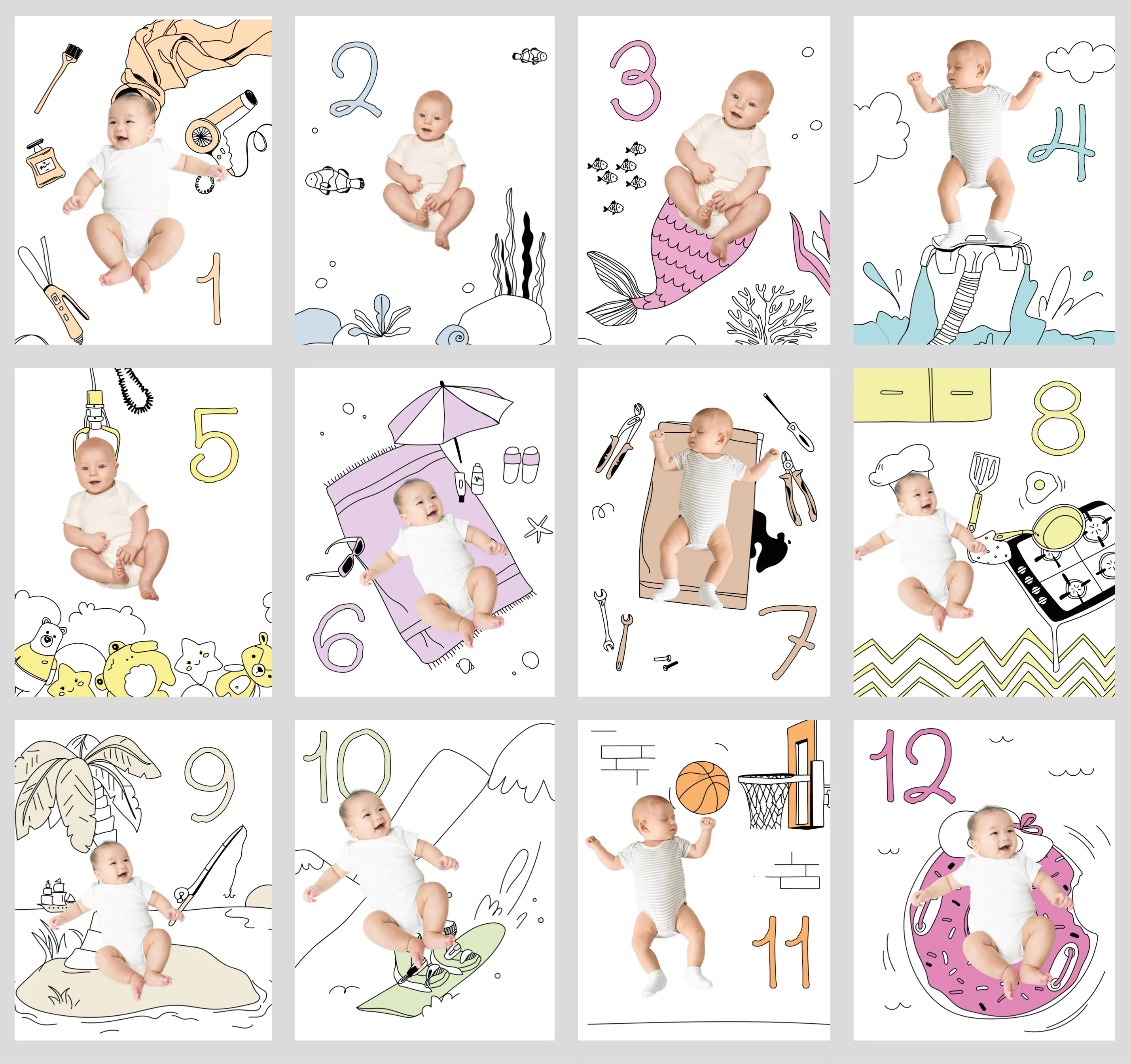 Clothesline Onesie Sketch Baby Photo Backdrop Photo Prop Background Monthly Pictures Milestone Backdrop