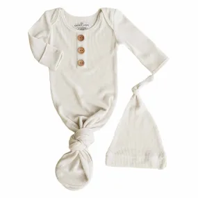 Cloud Waffle Bamboo Newborn Baby Knot Gown & Hat Set