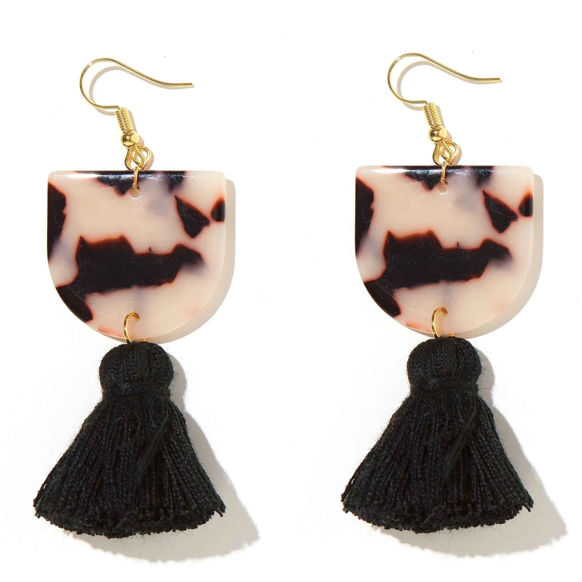 Coco Earrings - White Tortise Shell Perspex   Black