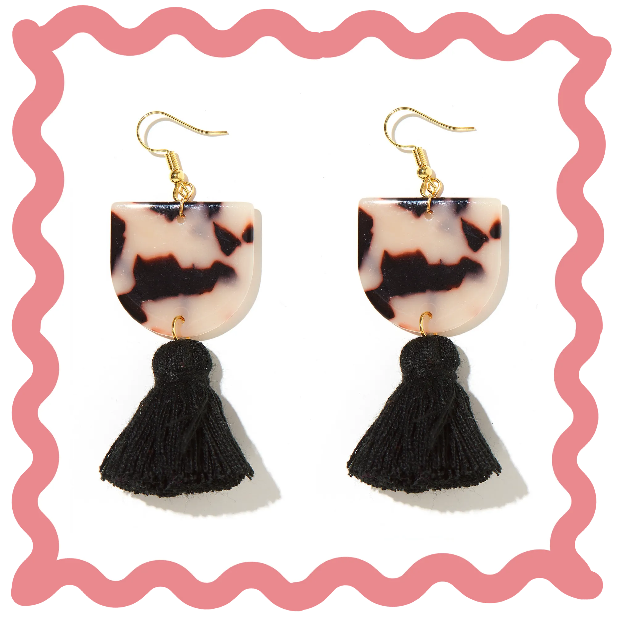 Coco Earrings - White Tortise Shell Perspex   Black