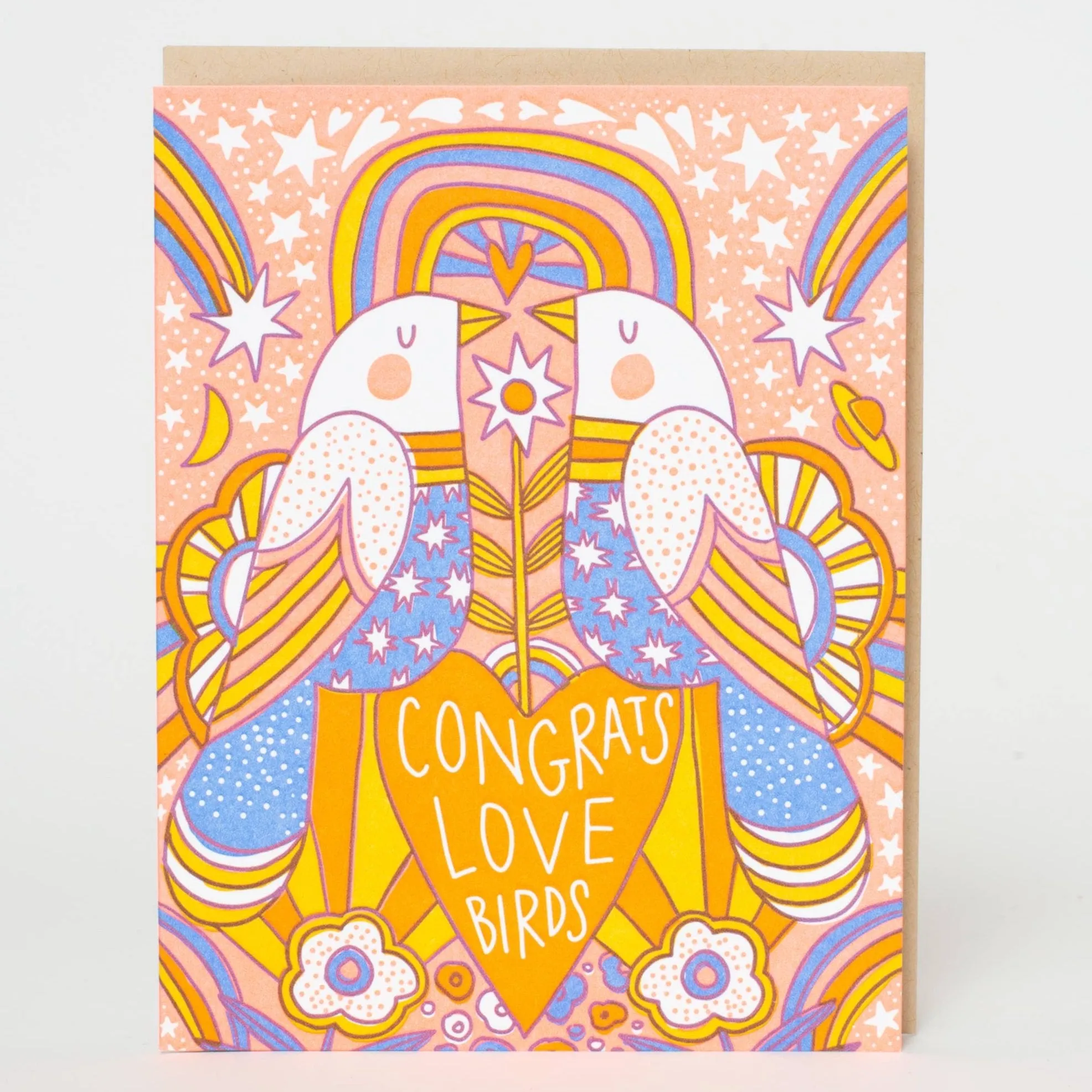 Congrats Love Birds Letterpress Card