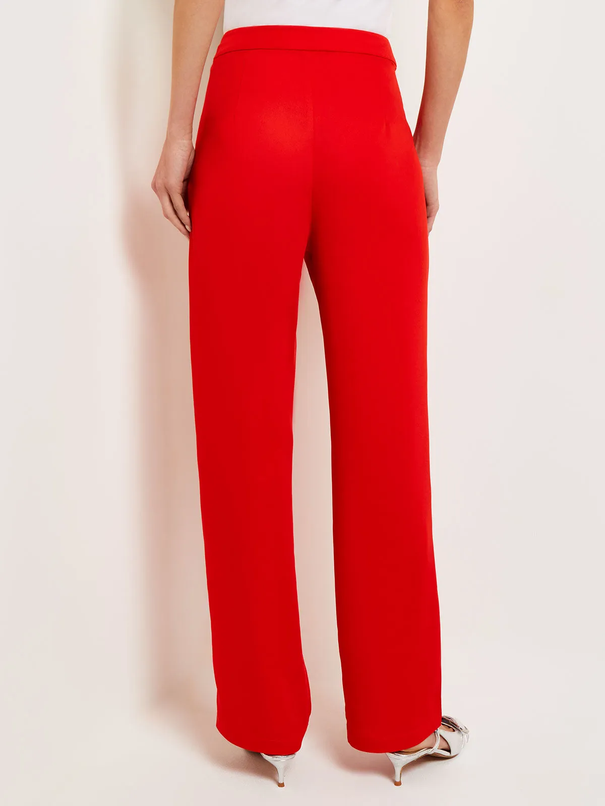 Crepe de Chine Wide Leg Pant, Sunset Red