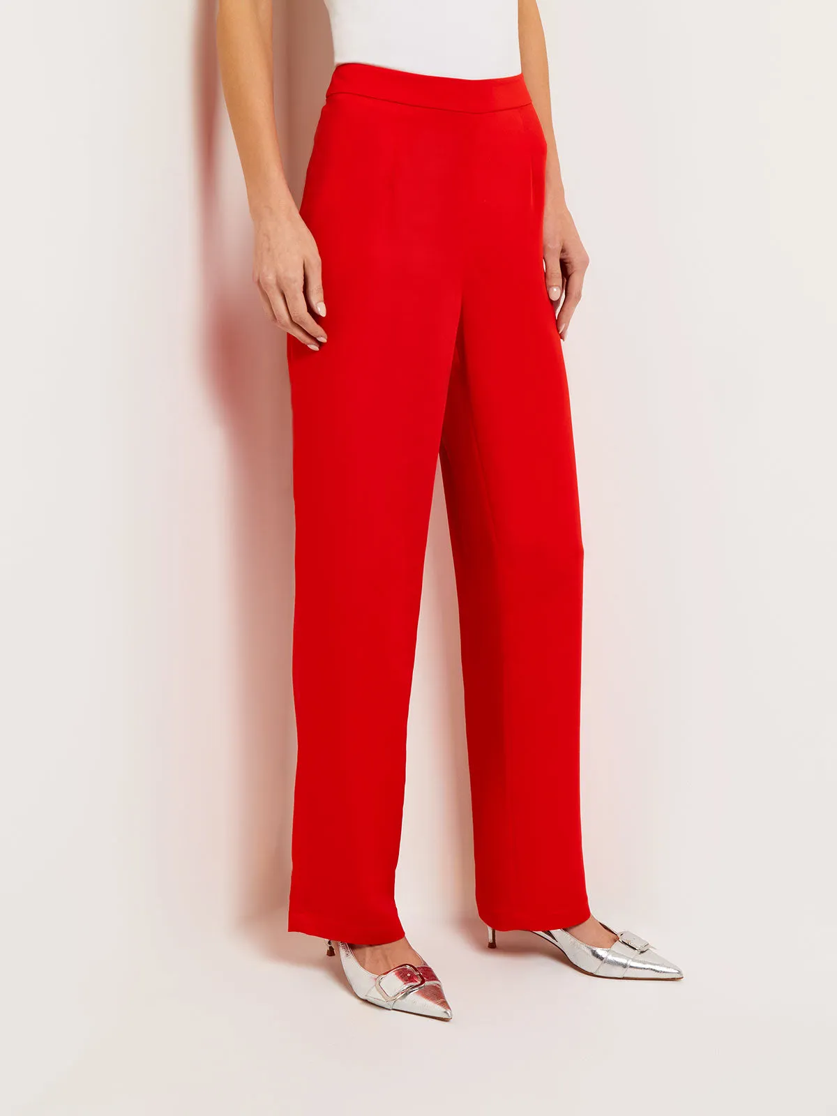 Crepe de Chine Wide Leg Pant, Sunset Red