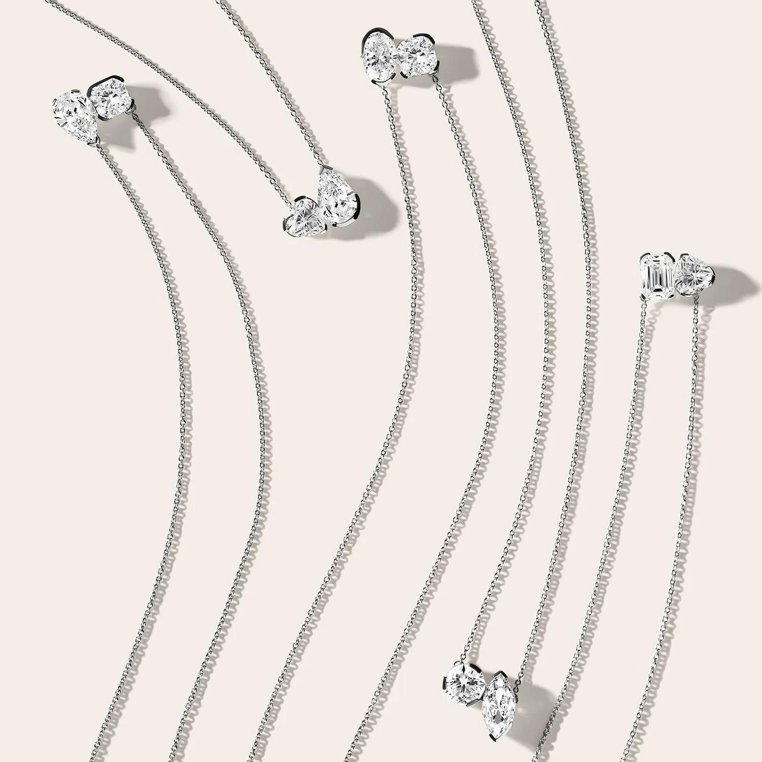 Cushion Pear Diamond Two-Stone Necklace