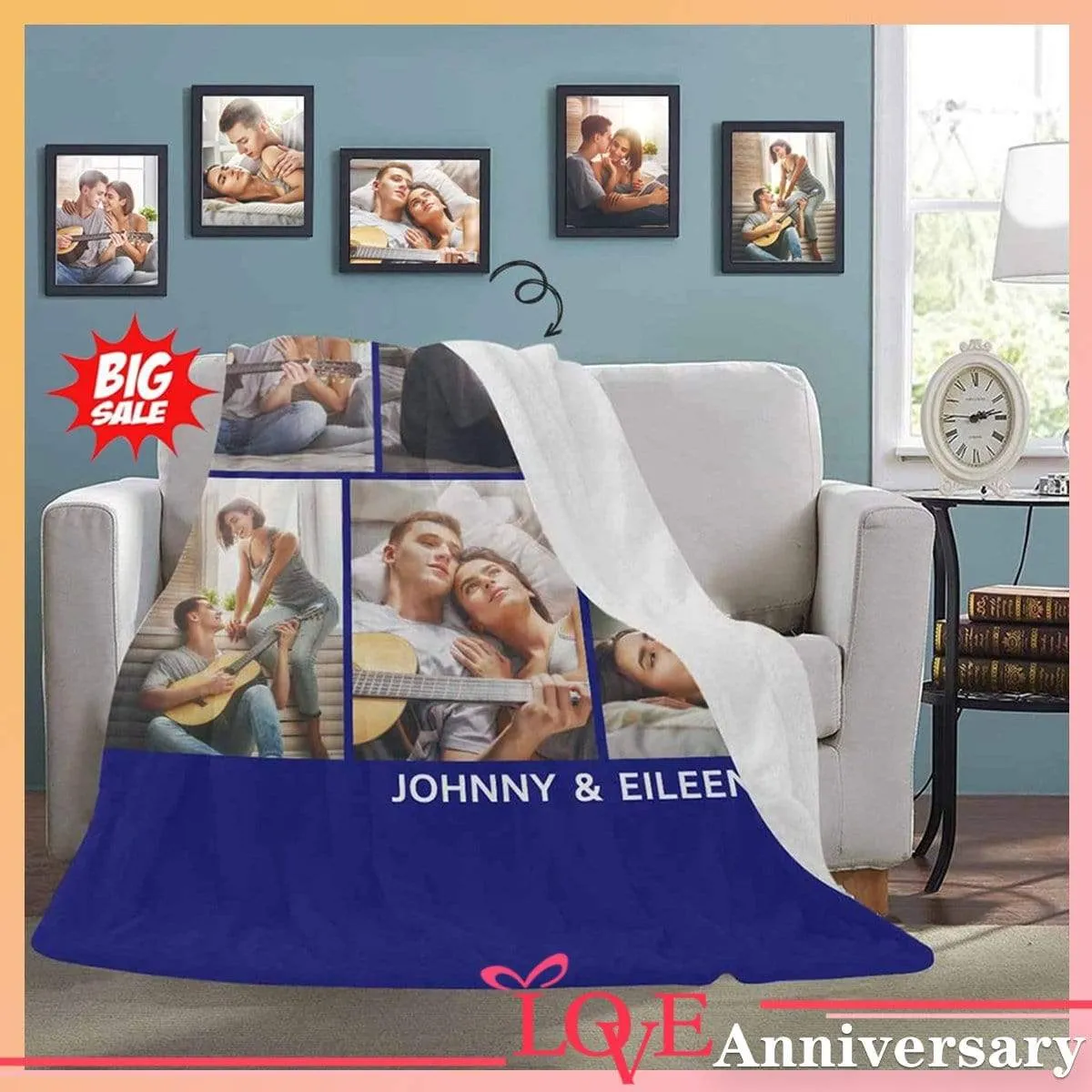 Custom Blanket with Picture & Text Personalized Throw Blankets Gift for Couples