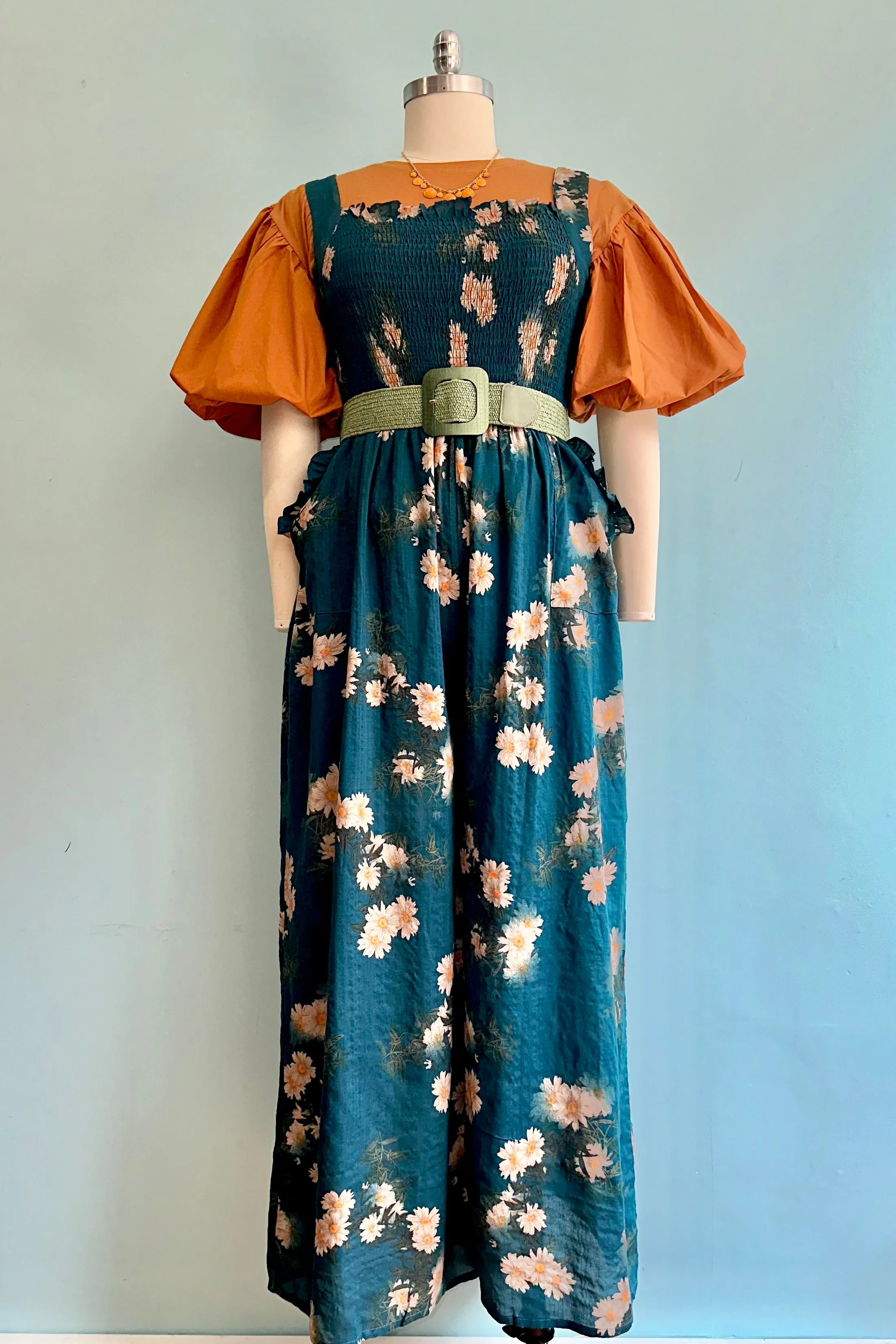 Daisy Smocked Wide Leg Jumpsuit in Midnight Blue