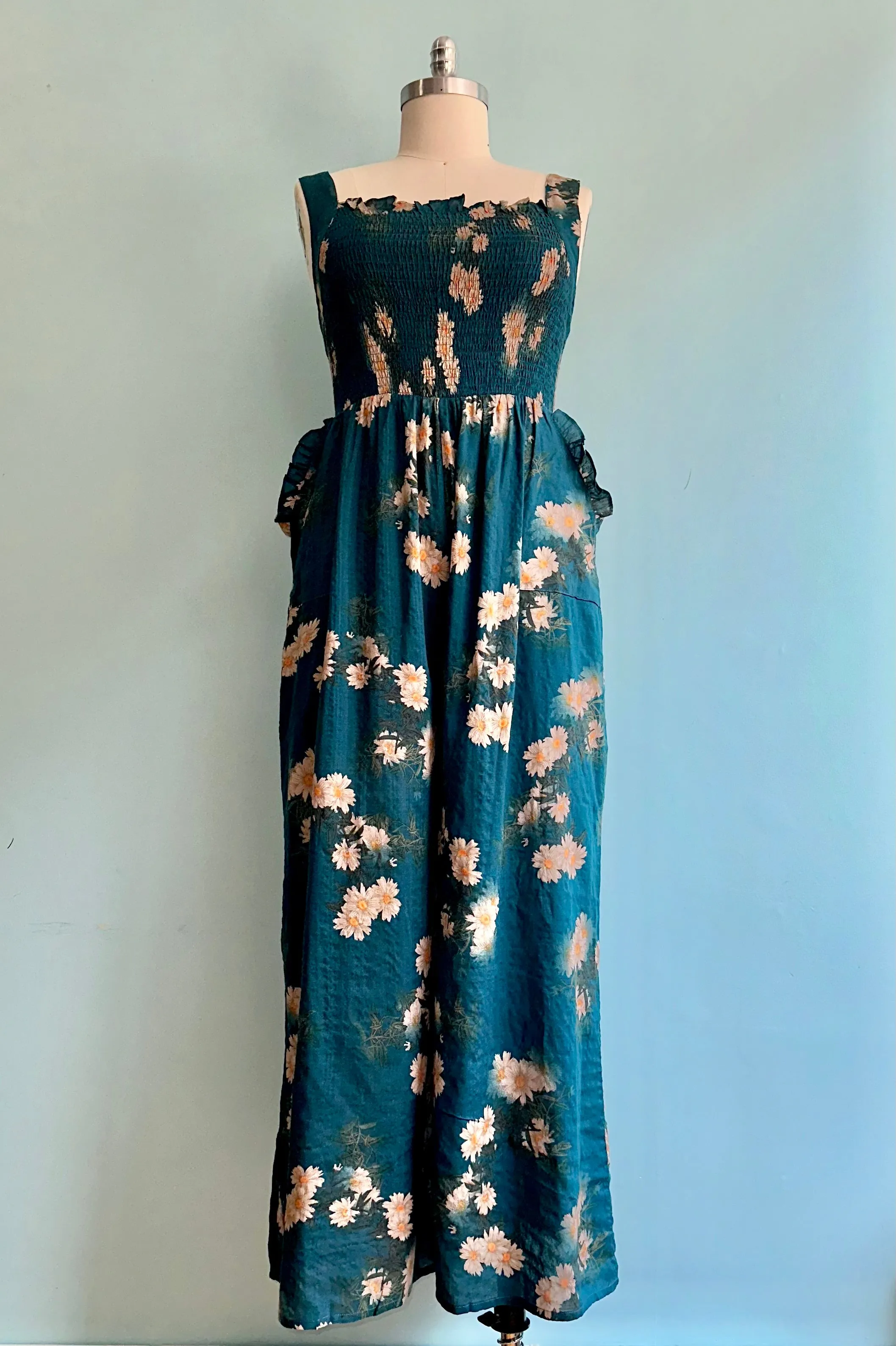 Daisy Smocked Wide Leg Jumpsuit in Midnight Blue