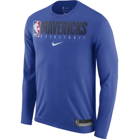 DALLAS MAVERICKS NIKE 19-20 PRACTICE LONG SLEEVE ROYAL TEE