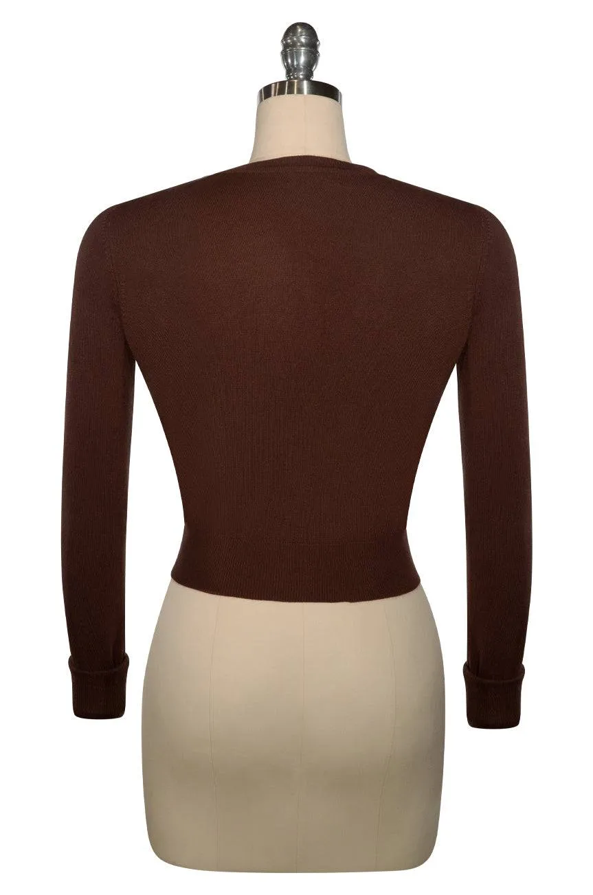 D'Amour Long Sleeve Crop Cardigan (Brown)