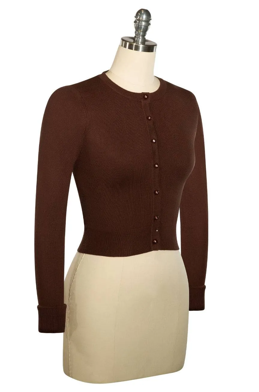 D'Amour Long Sleeve Crop Cardigan (Brown)