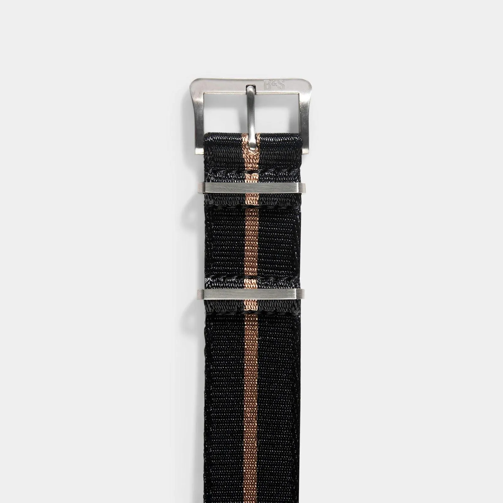 Deluxe Nylon Single Pass Watch Strap Black One Stripe Bronze