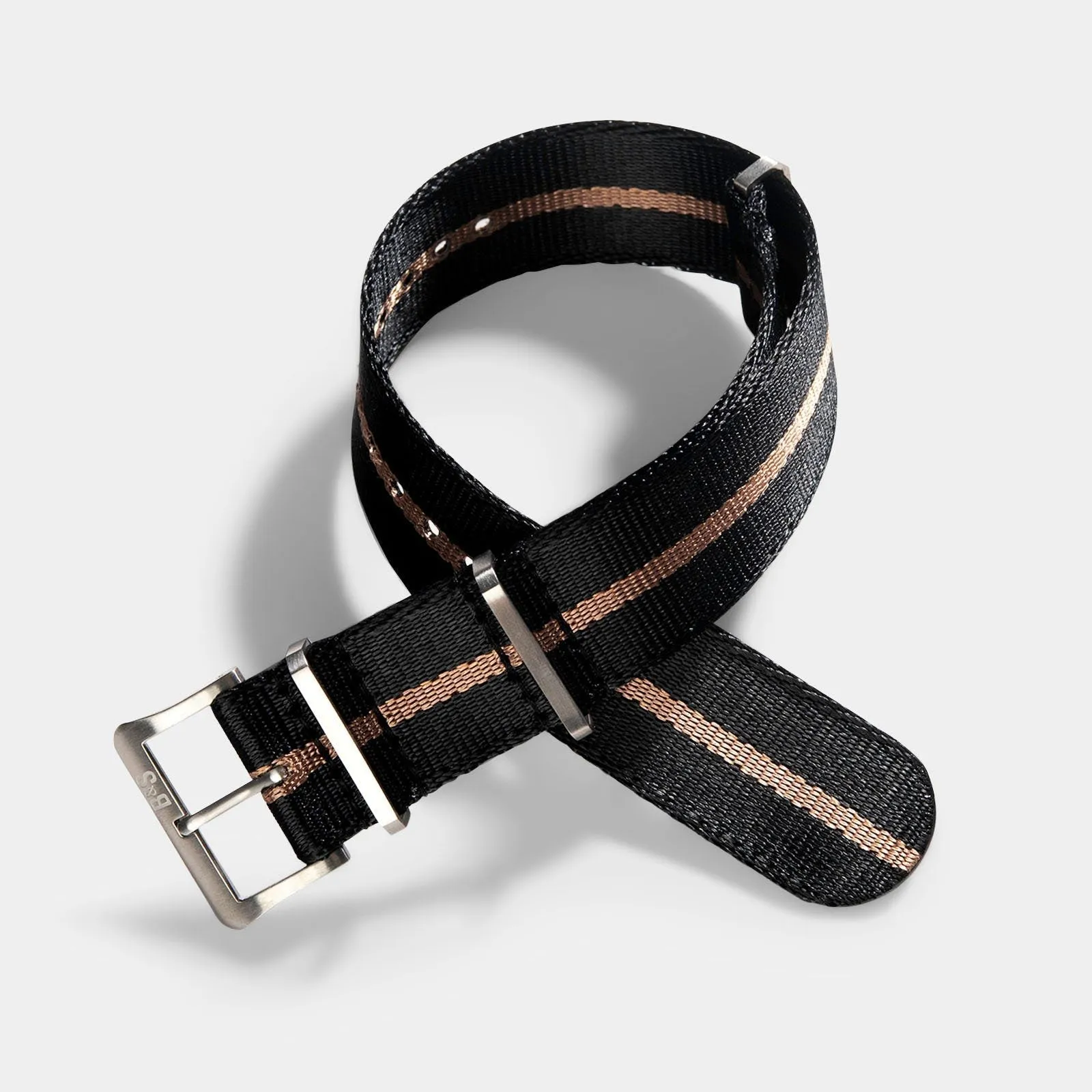 Deluxe Nylon Single Pass Watch Strap Black One Stripe Bronze