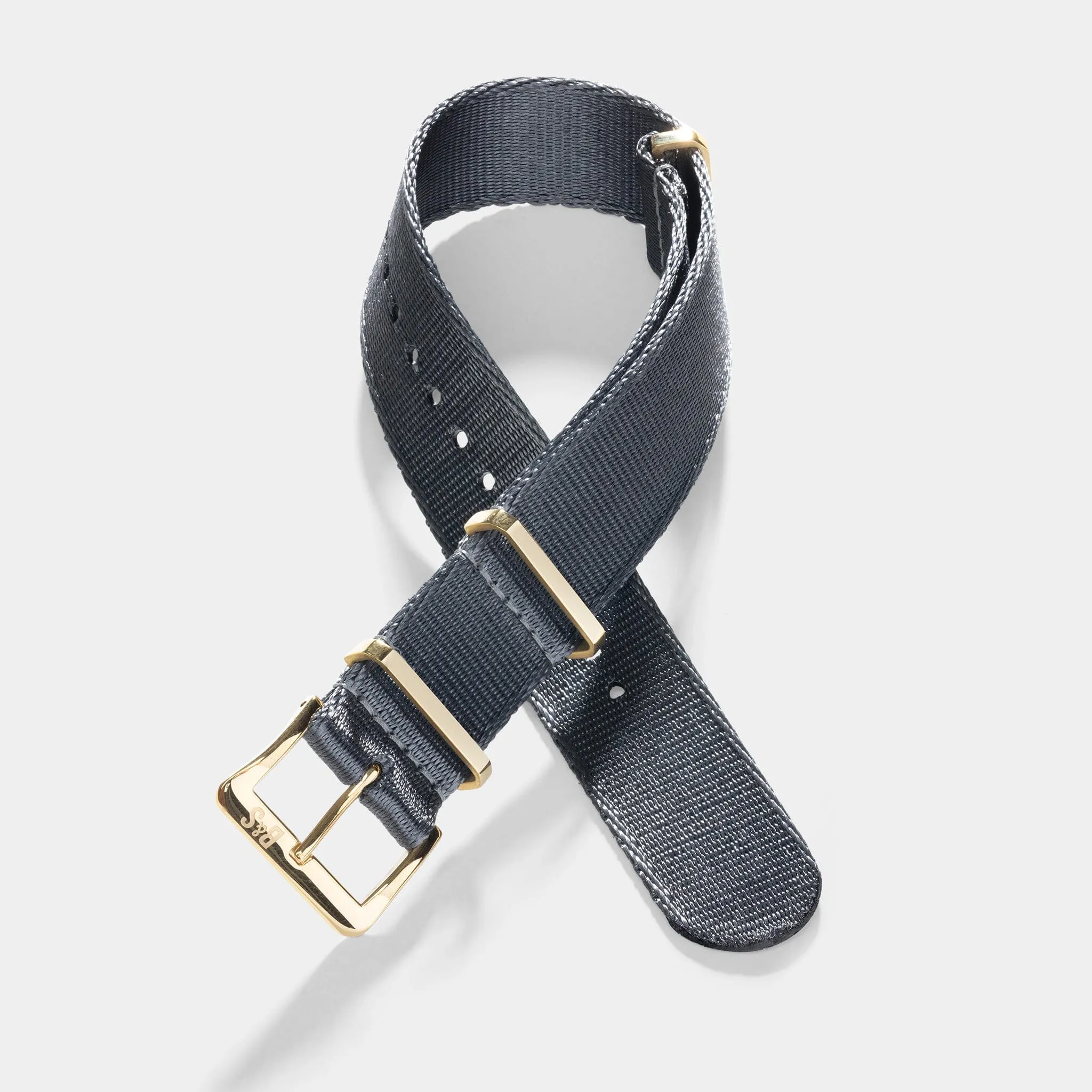 Deluxe Nylon Single Pass Watch Strap Pure Grey - Gold