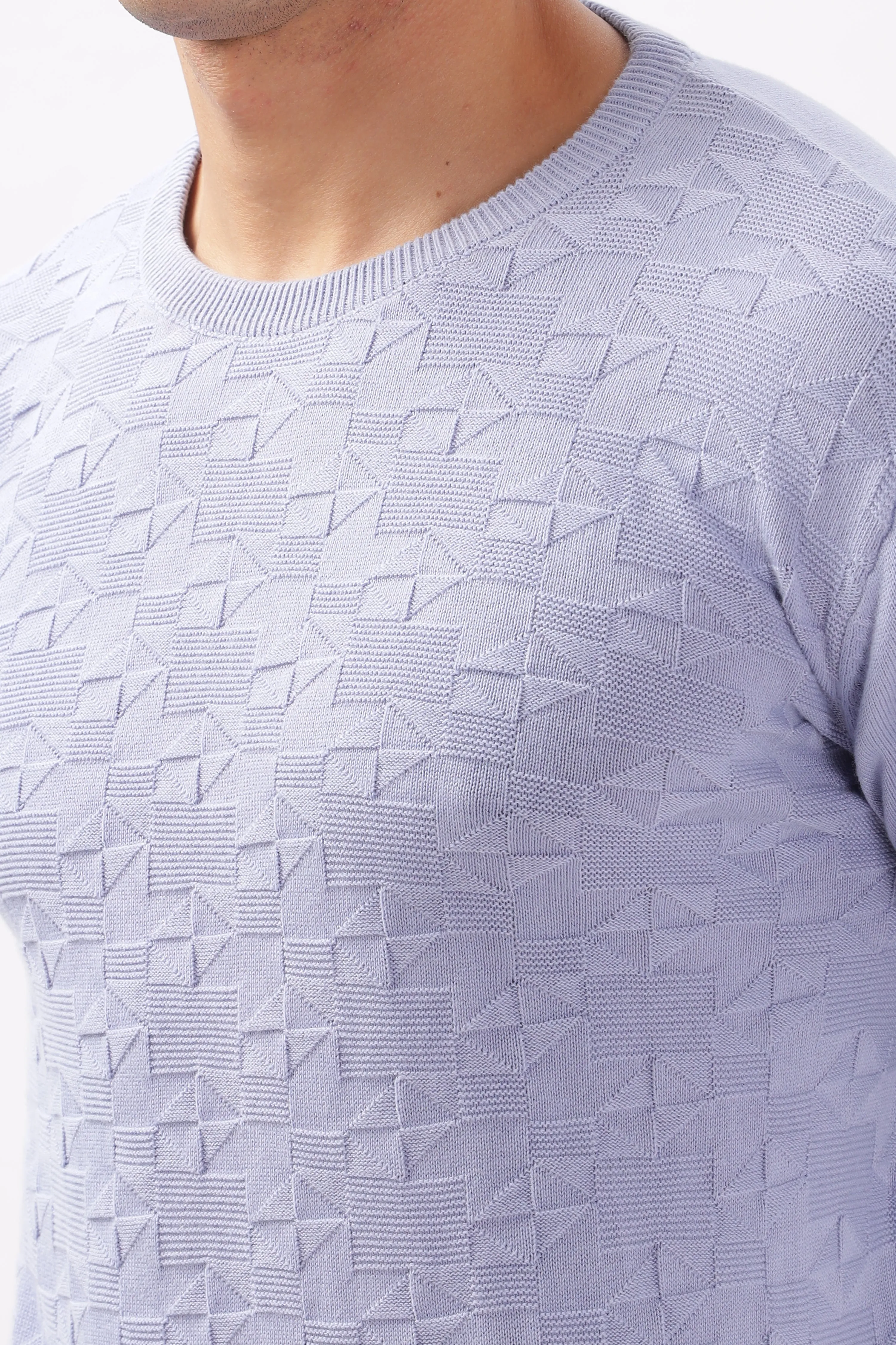 Diamond Knitted Pastle Purple Full-Sleeve T-Shirt