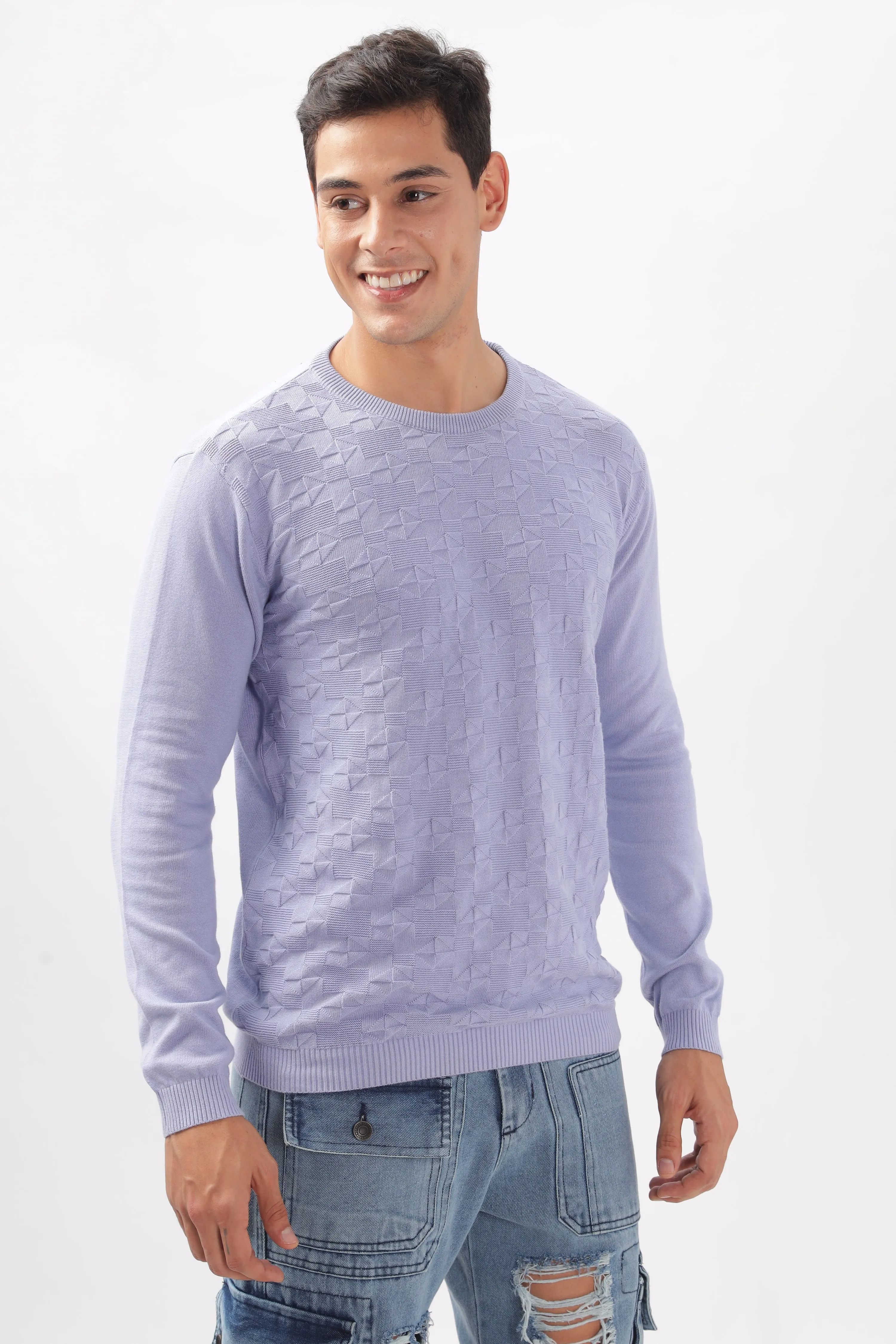 Diamond Knitted Pastle Purple Full-Sleeve T-Shirt