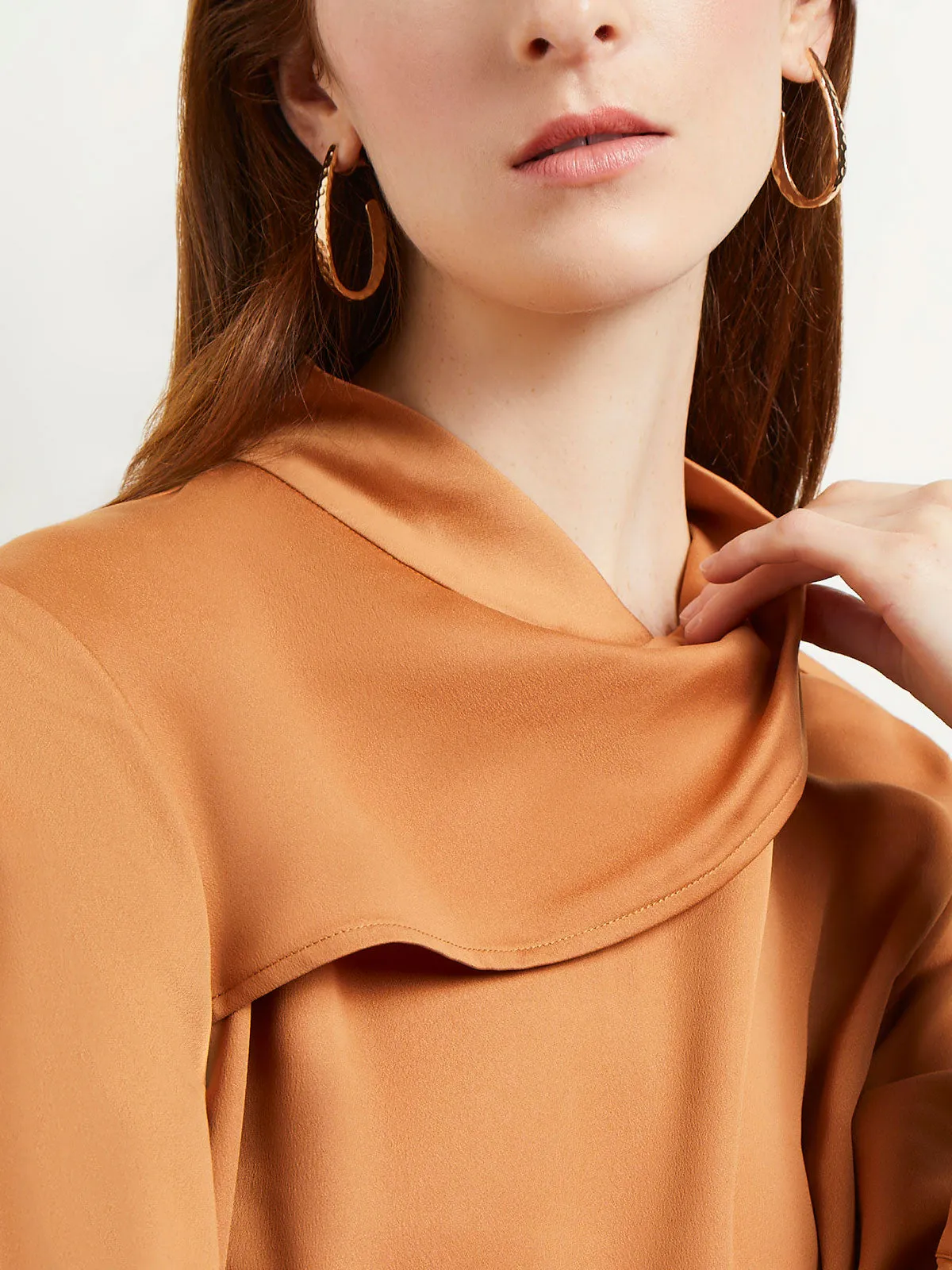 Draped High Neck Crepe de Chine Blouse, Goldenwood