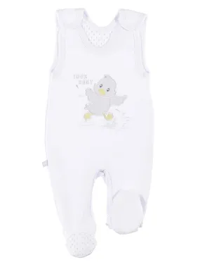 Early Baby Footed Dungarees, Embroidered Chick Design - White