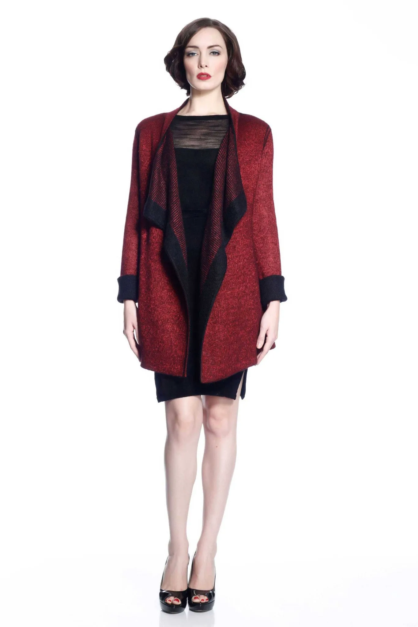 Eleanor Reversible Draped Cardigan - Red/Black