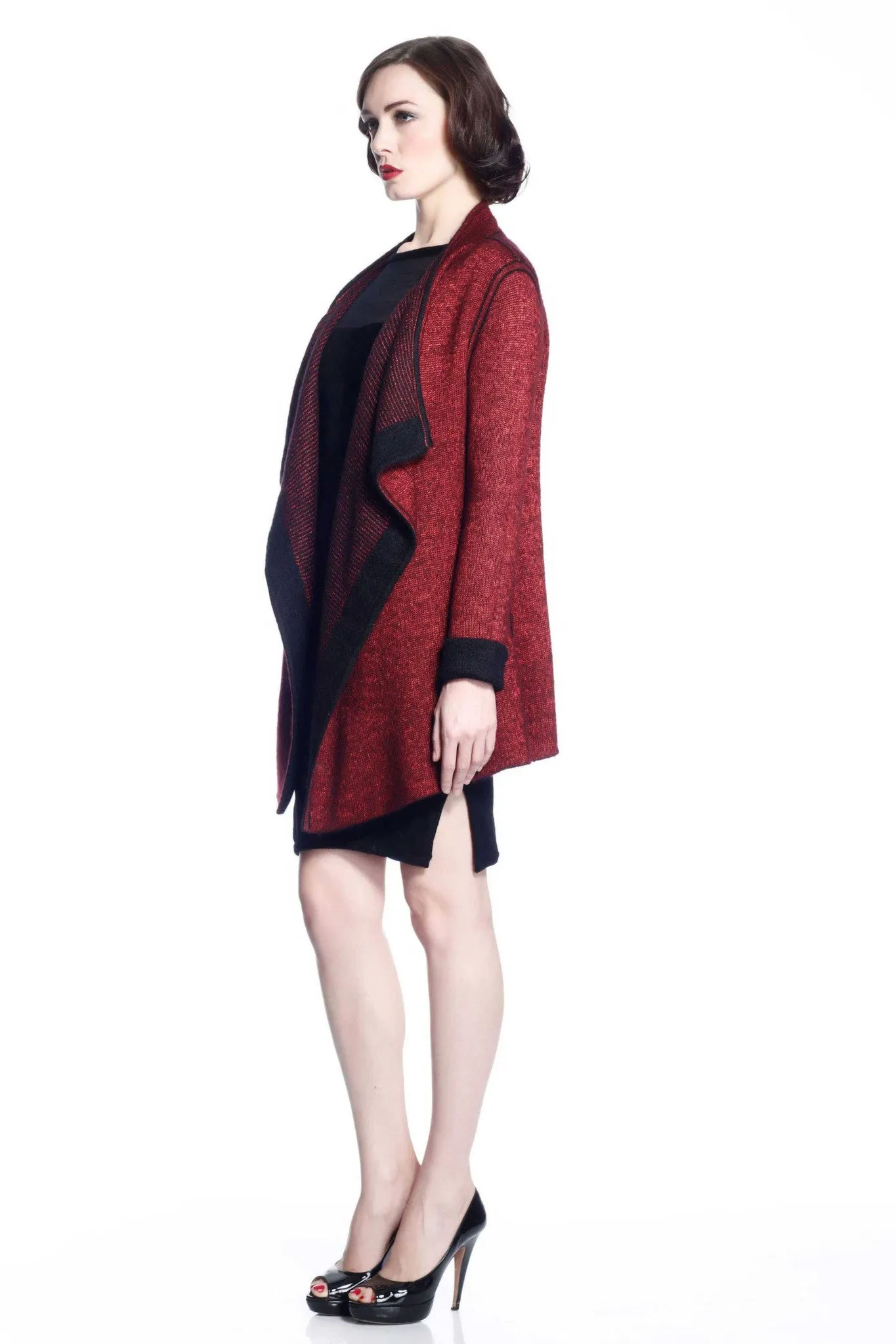 Eleanor Reversible Draped Cardigan - Red/Black