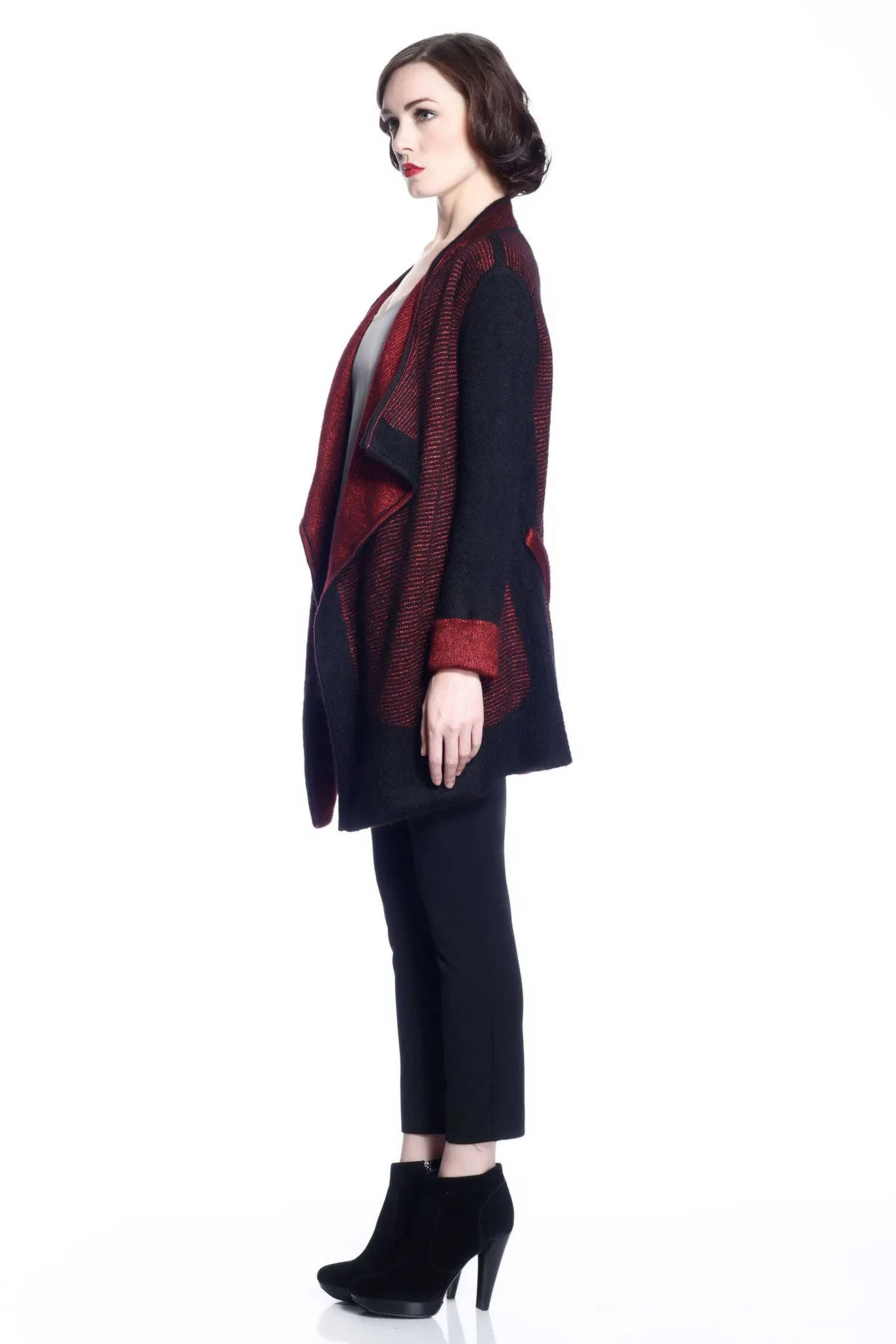 Eleanor Reversible Draped Cardigan - Red/Black