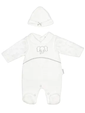 Elephant Dungaree, Long Sleeve Top & Hat - White