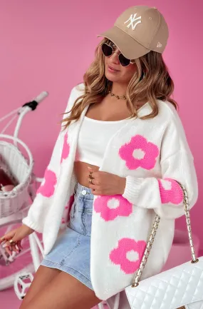 Ellie Floral Knitted Light Wear Cardigan-Ivory