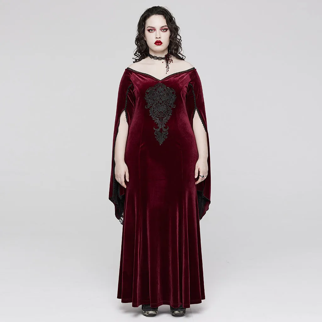 Enchantress' Embrace: Adjustable V-Neck Goth Dress with Exquisite Decal and Dramatic Sleeves