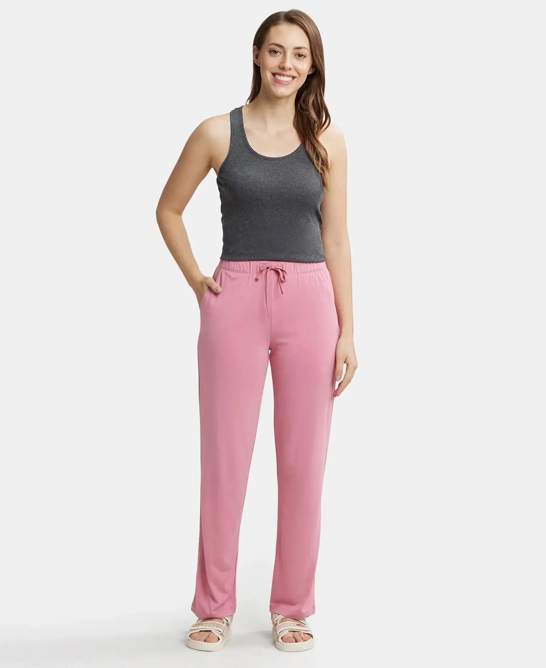 Environment Friendly Micro Modal Fiber Relaxed Fit Pyjama with Comfortable Waistband and Drawstrings - Wild Rose