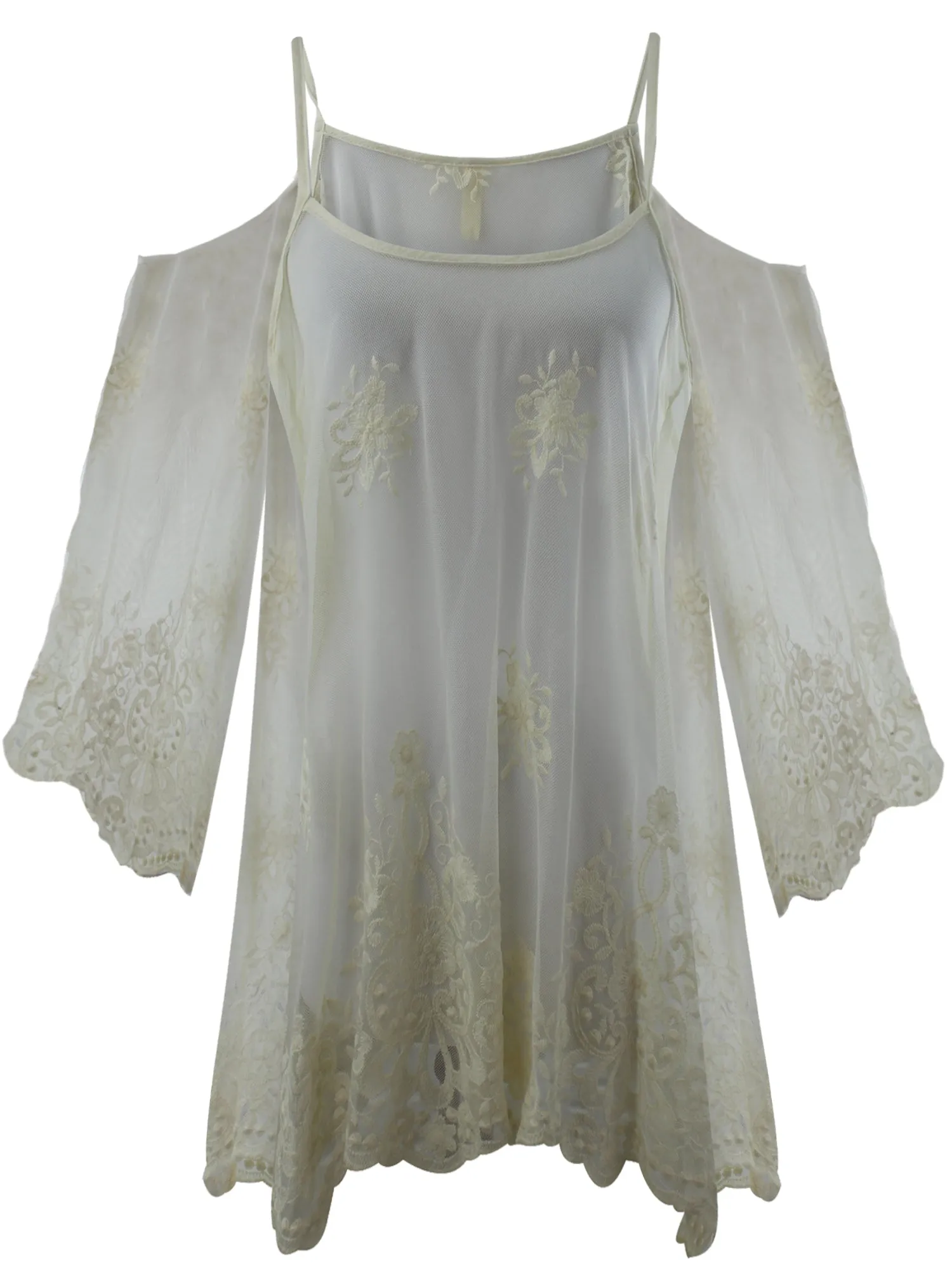 Flared Off The Shoulder Sheer Lacey Cover Up Top