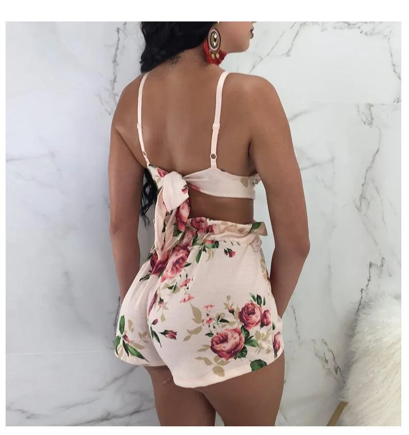 FLORAL RUCHED SHORTS SET