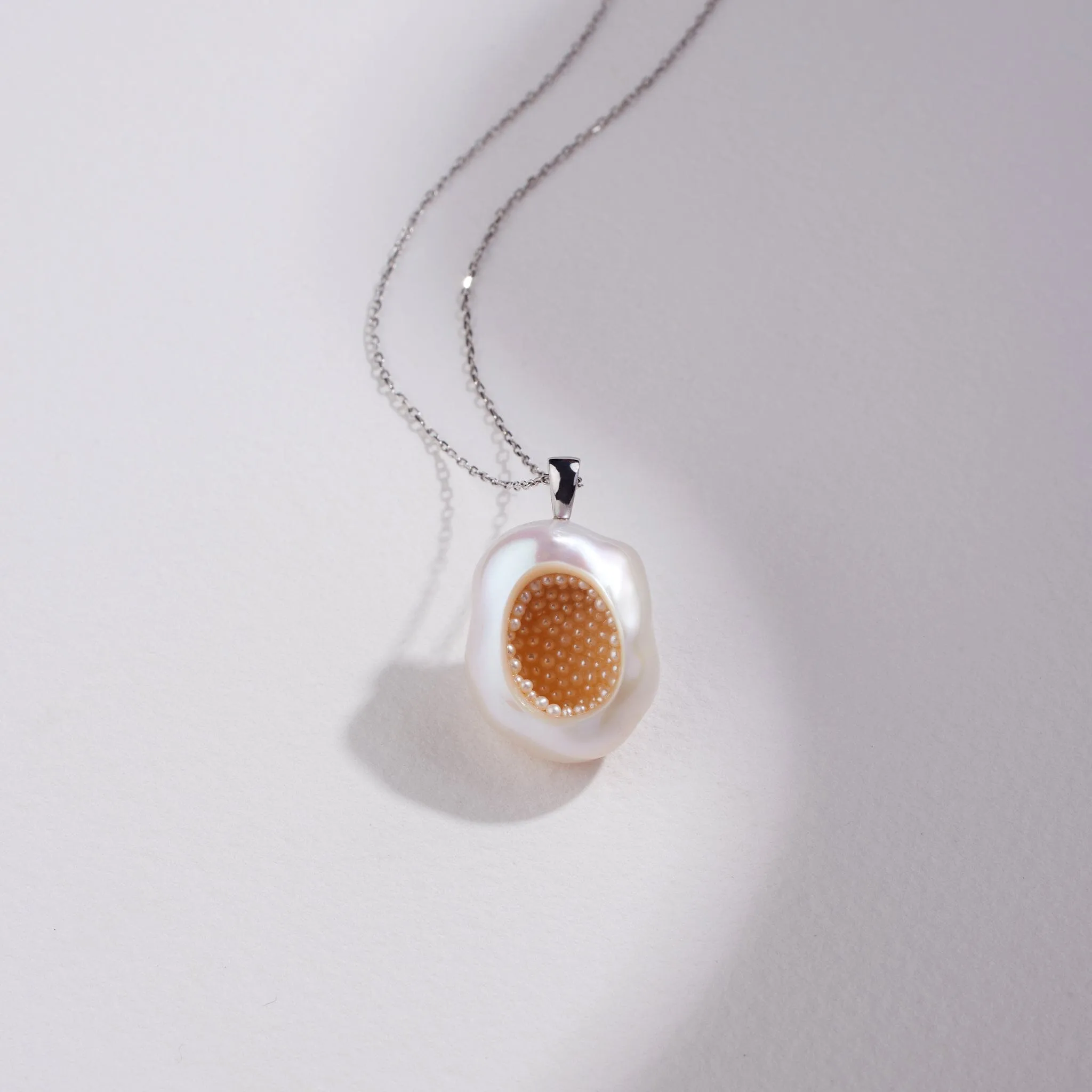 Freshwater Souffle Pearl Finestrino Pendant with Seed Pearls