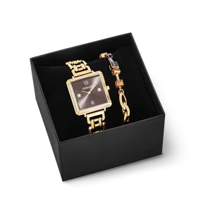 Gift Set Watch Iconic Cube Sparkling Mystic Mocca Statement gold & GeoCUBE® Chunky Chain bracelet gold-brown